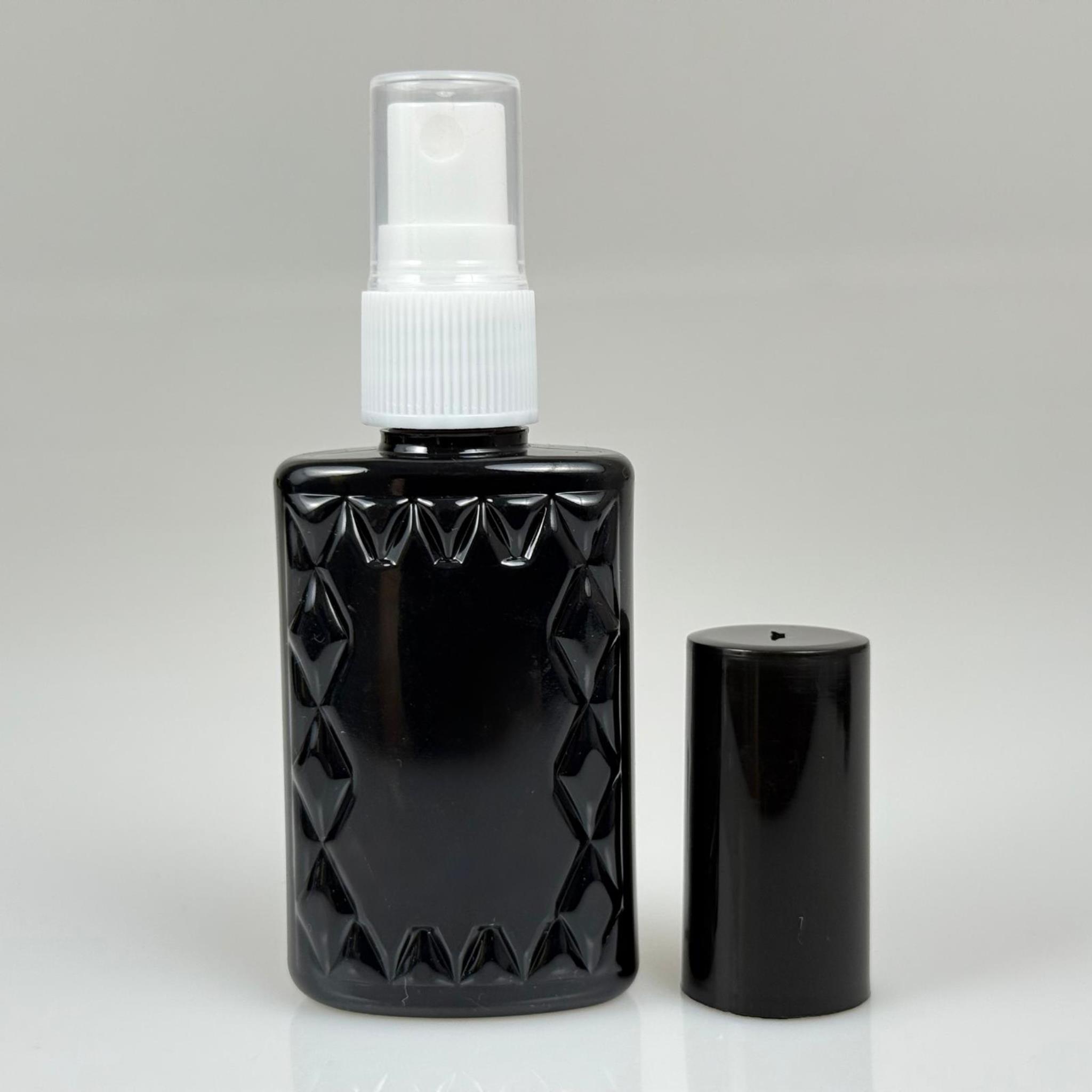 50 CC SİYAH PET KÖŞELİ PARFÜM ŞİŞESİ - BEYAZ SPREYLİ - SİYAH KORUMA KAPAKLI - 50 ML PLASTİK PARFÜM - KOLONYA ŞİŞESİ