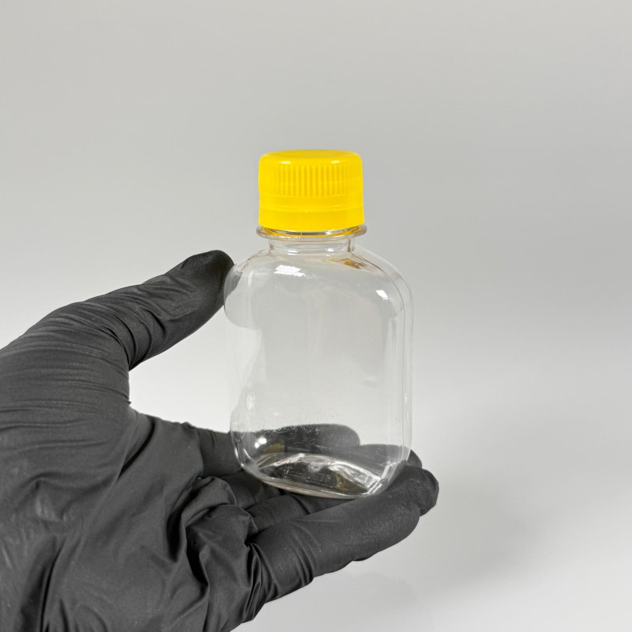 100 CC KİLİTLİ CONTALI KAPAKLI PLASTİK ŞİŞE - 100 ML PET ŞİŞE KALIN (15 GR) - ELLE KAPATARAK KİLİTLENİR SIZDIRMAZ SARI KAPAK - NUMUNE ŞİŞESİ