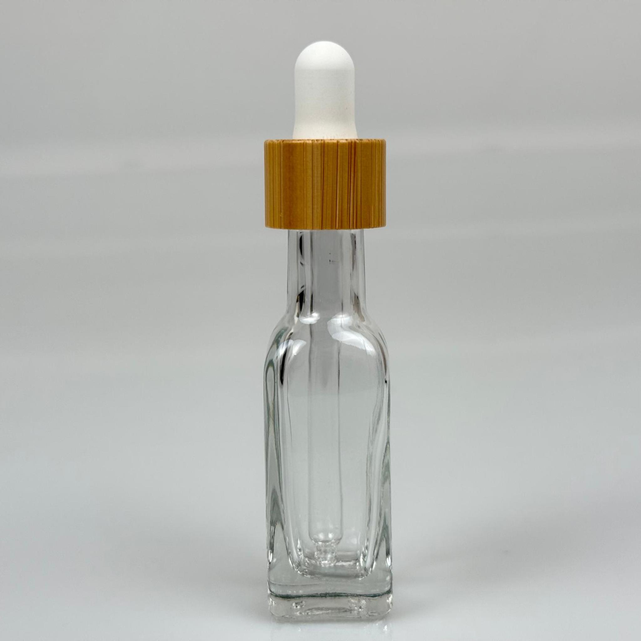 20 CC MARASKA KARE CAM DAMLALIKLI ŞİŞE - BEYAZ EMZİK - BAMBU AHŞAP KAPAK - 20 ML BAMBU KAPAKLI DAMLALIKLI CAM ŞİŞE