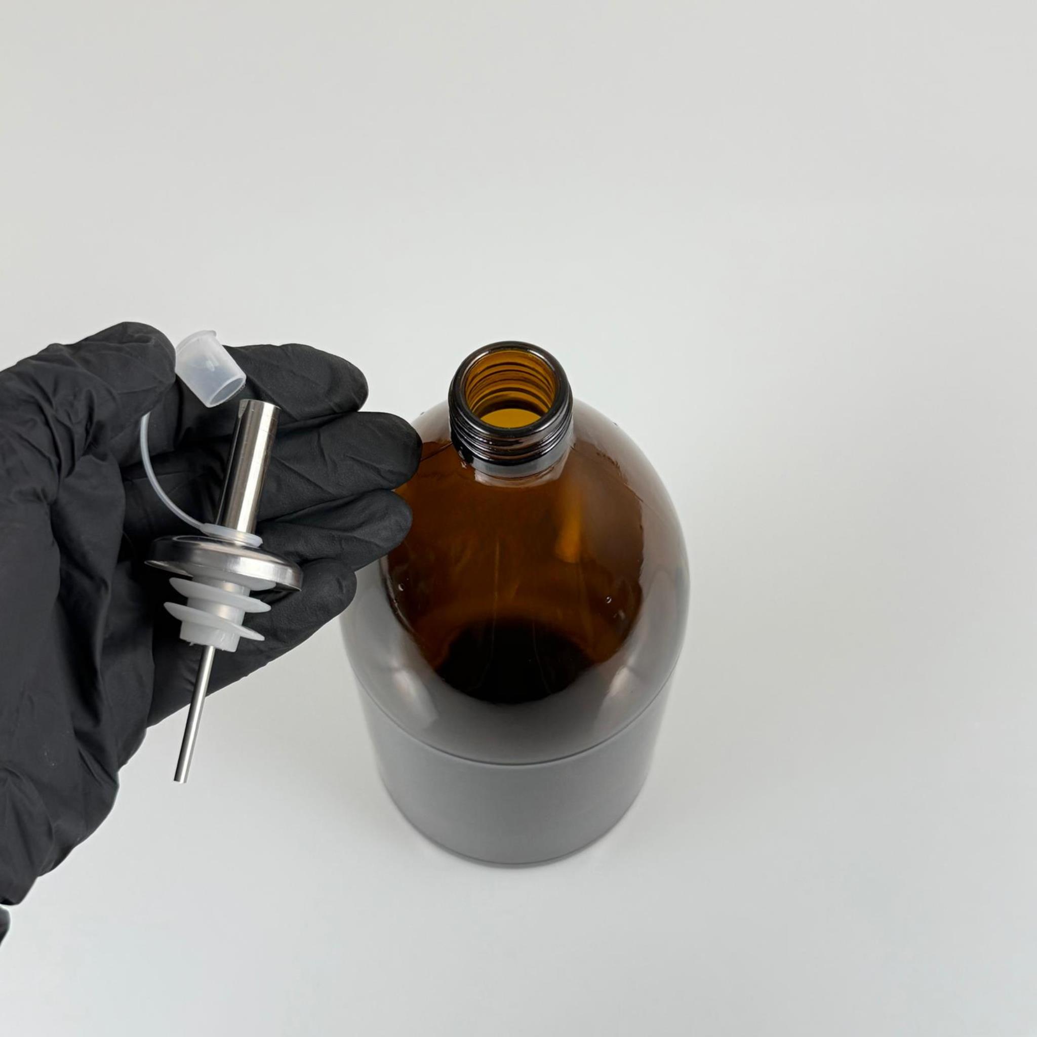 1000 CC AMBER TOMBUL ÖZEL SERİ CAM ŞİŞE - KAPAKLI ÇELİK YAĞDANLIK TIPALI - 1000 ML CAM ECZA ŞİŞESİ - KAHVERENGİ