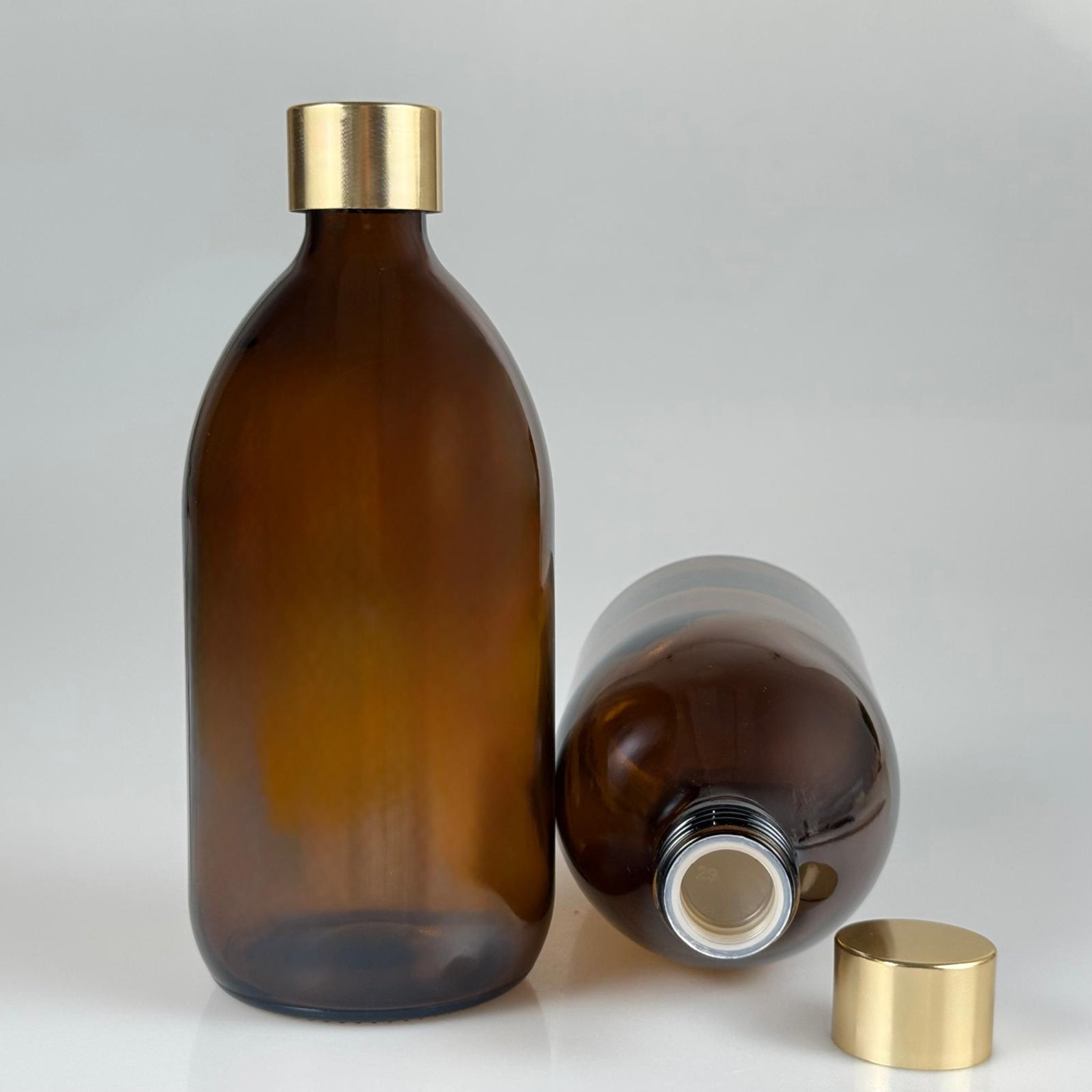 500 CC AMBER TOMBUL ÖZEL SERİ CAM ŞİŞE + ALÜMİNYUM KAPLAMALI GOLD KAPAKLI + KÖR TIPALI TAKIM - 500 ML KAHVERENGİ CAM ŞİŞE