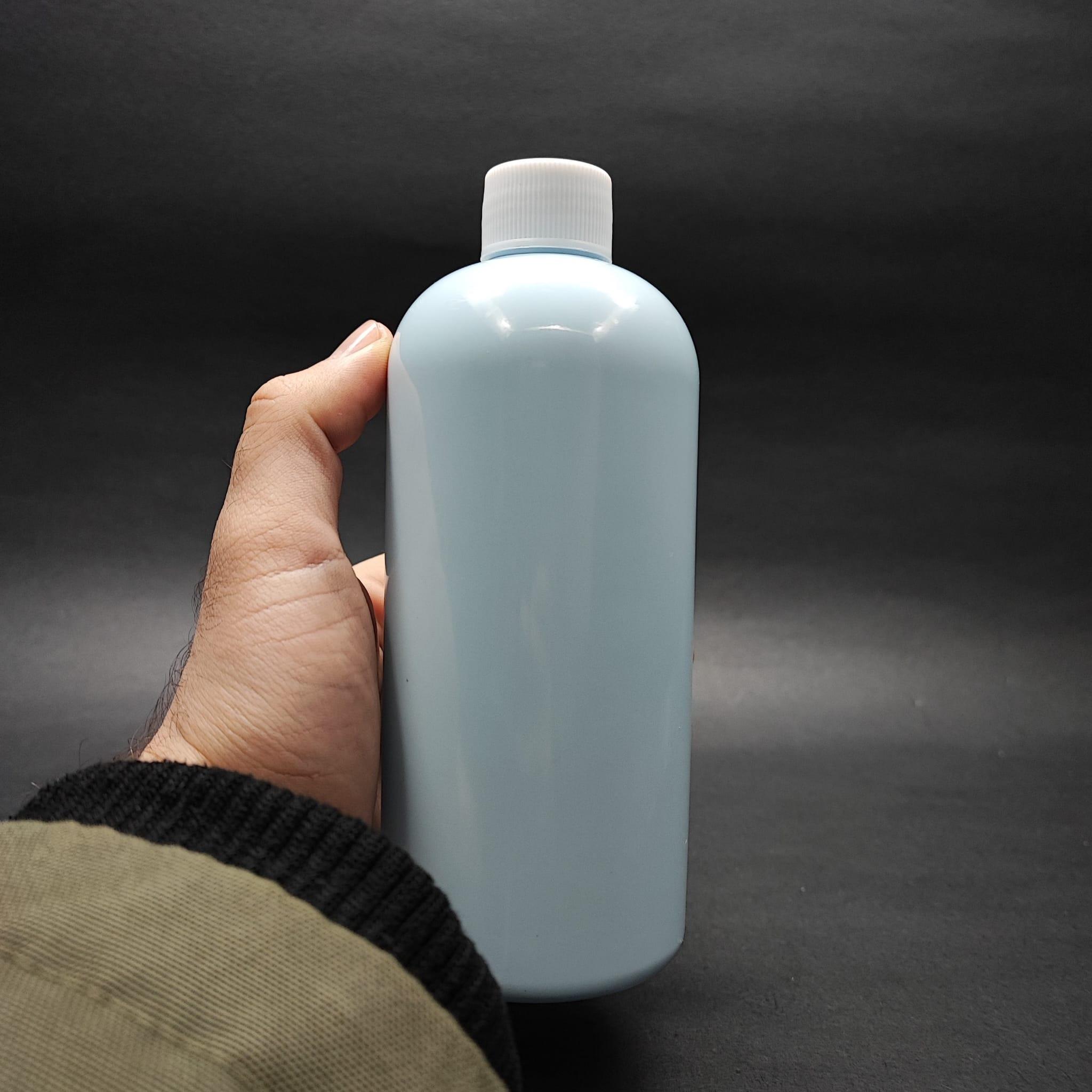 400 CC OVAL BOYUNLU SİLİNDİR PET ŞİŞE (30 GR) - CONTALI BEYAZ KAPAKLI - 400 ML PLASTİK ŞİŞE - BEBEK MAVİSİ