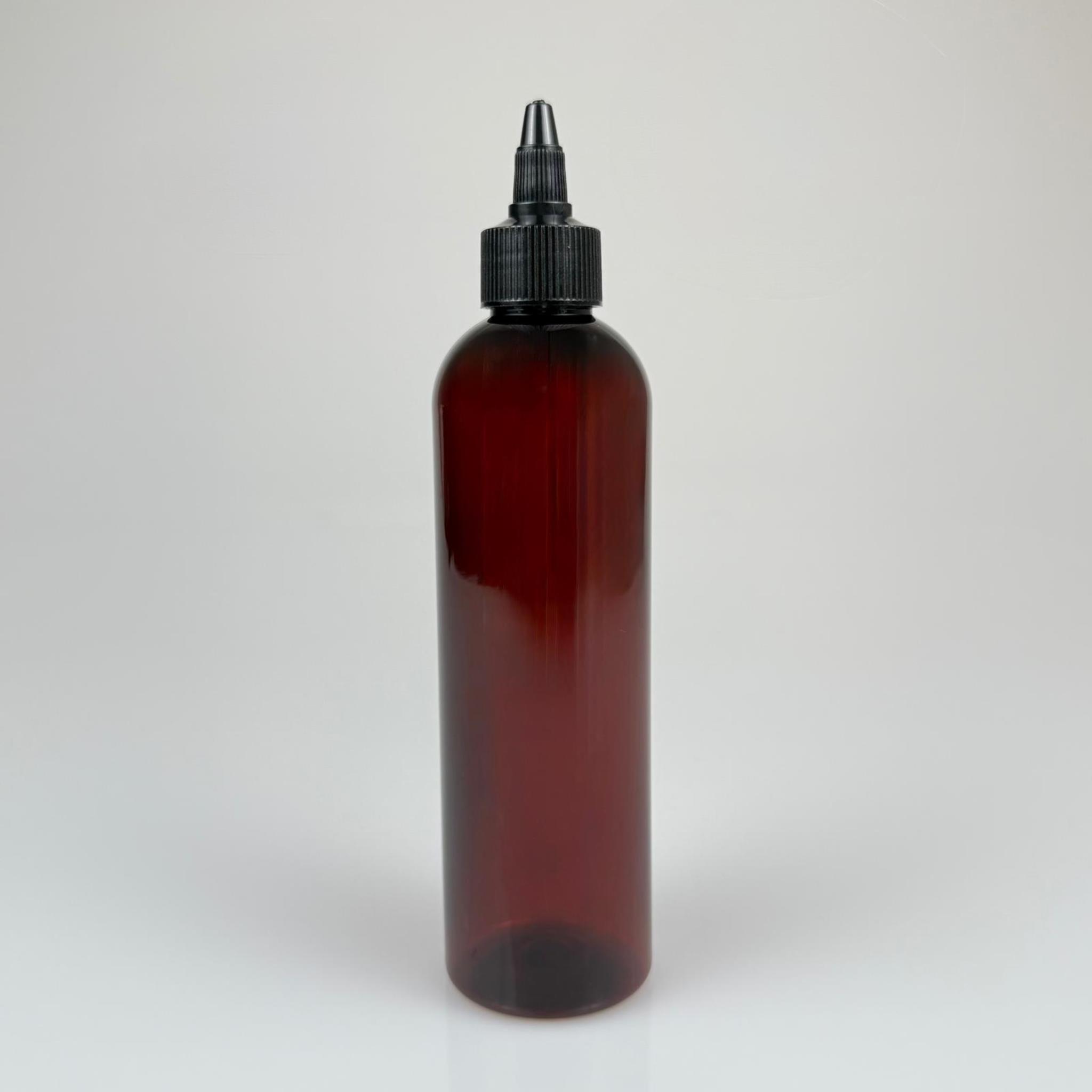 YAĞ, SOS, ACI SOS, SİRKE, SRIRACHA, MÜREKKEP, TUTKAL AKITICI VB BOŞ ŞİŞELERİ - SİYAH SİVRİ TWİST AKITICI KAPAK + 250 ML AMBER SİLİNDİR PET PLASTİK ŞİŞE TAKIM