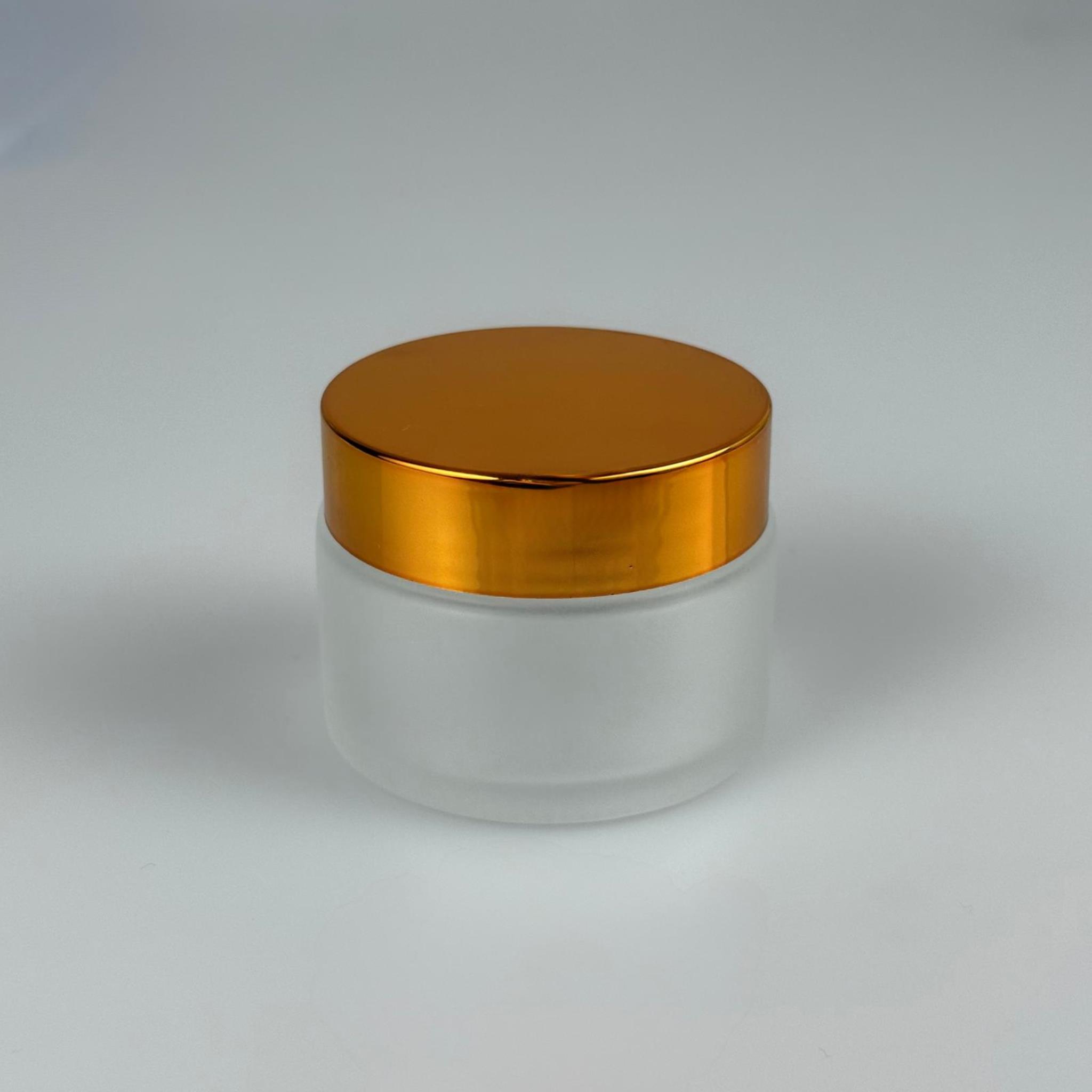 50 CC BUZLU CAM KREM KAVANOZU + GOLD KAPAK + İÇ TIPA - 50 ML Kozmetik ve Bakım Ürünleri İçin Cam Kavanozları
