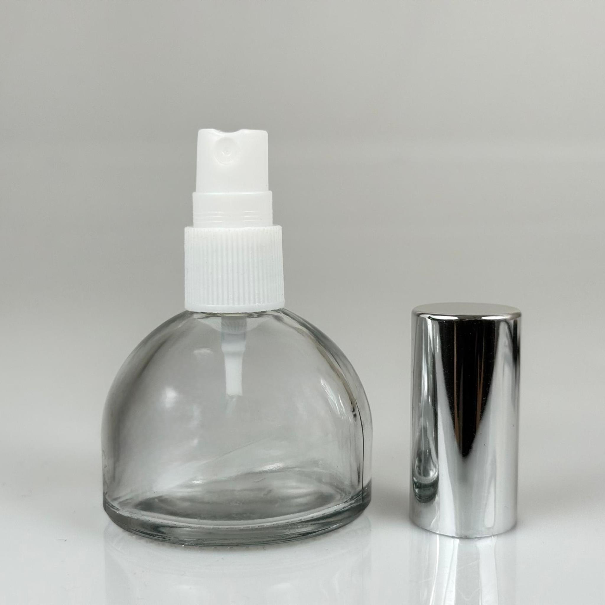 50 CC KUBBE CAM ŞİŞE + GÜMÜŞ SPREY FISFIS - 50 ML HEDİYELİK CAM KOLONYA ŞİŞESİ - PARFÜM ESANS ŞİŞESİ - DÜĞÜN, NİŞAN, SÖZ, KINA, CENAZE, PROMOSYON, PARFÜM İÇİN HEDİYELİK KOLONYA ŞİŞELERİ