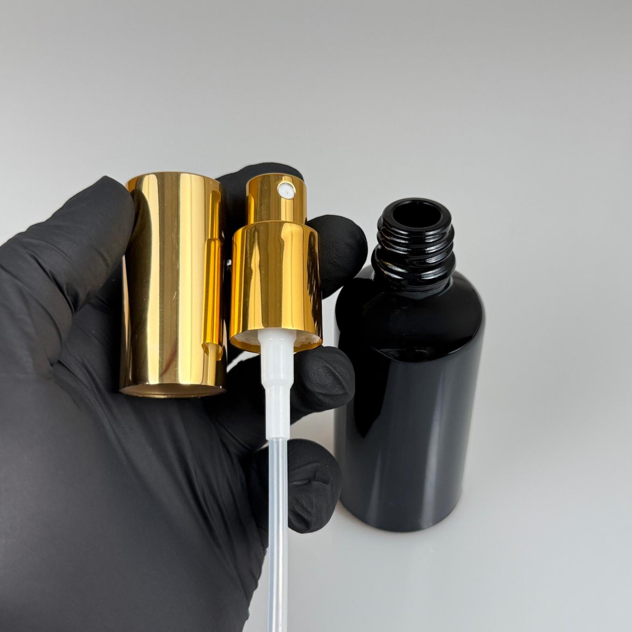 50 ML LÜKS VİDALI VALF ÇEVİRME PARFÜM ŞİŞELERİ - 50 CC SİYAH CAM ŞİŞE - GOLD METAL SPREYLİ KAPAKLI SET