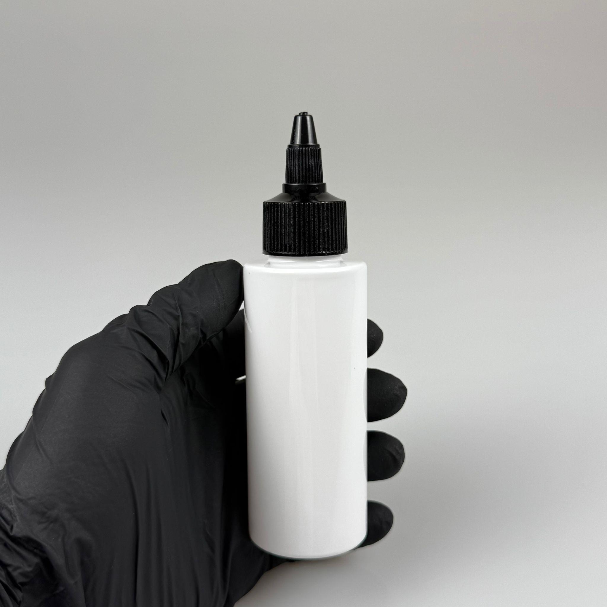 YAĞ, SOS, ACI SOS, SİRKE, SRIRACHA, MÜREKKEP, TUTKAL AKITICI VB BOŞ ŞİŞELERİ - SİYAH SİVRİ TWİST AKITICI KAPAK + 100 ML KÜT BEYAZ SERT PET PLASTİK ŞİŞE TAKIM