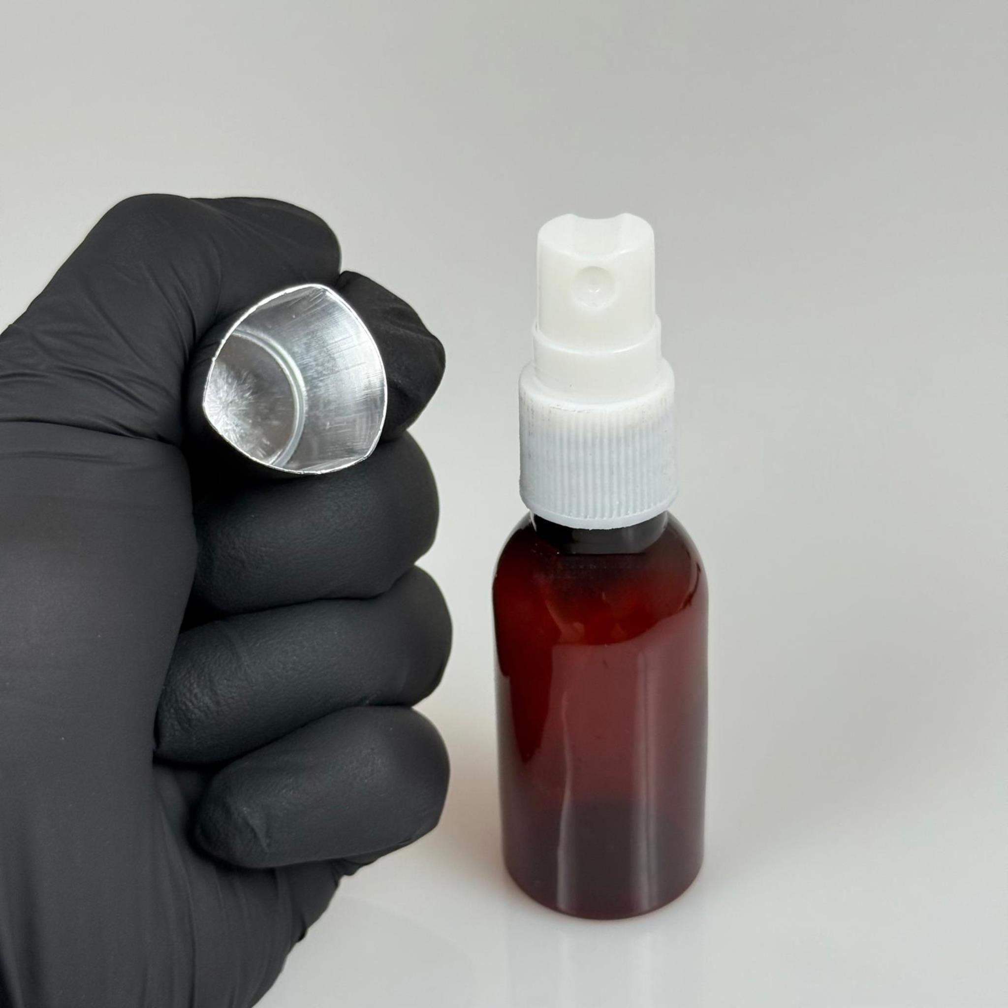 35 ML PET KOLONYA, PARFÜM VB ŞİŞELERİ - METAL ALÜMİNYUM GÜMÜŞ KAPAK + VİDALI SPREY + 35 CC AMBER ŞİŞE SET TAKIM