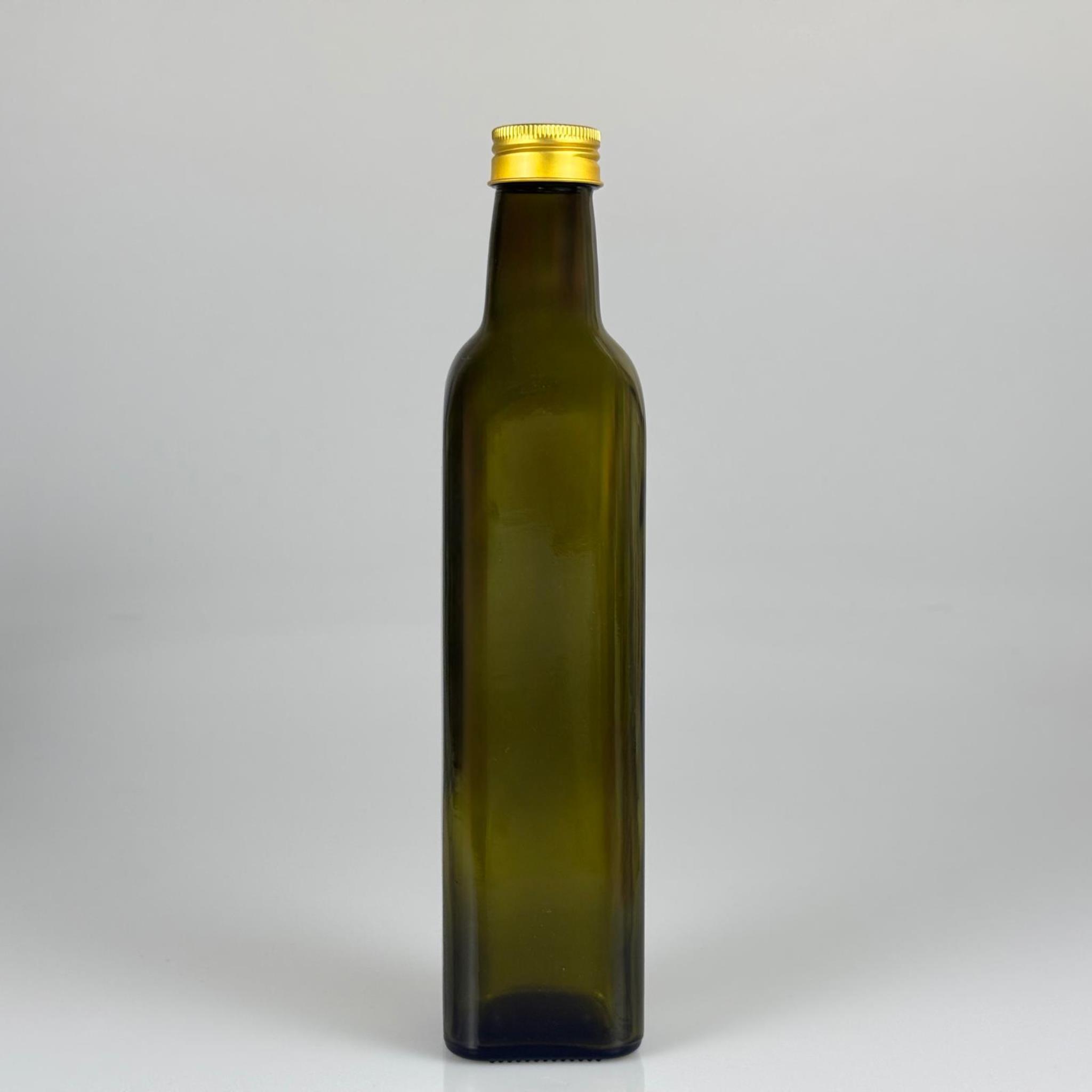 500 CC YEŞİL MARASKA CAM ŞİŞE - GOLD METAL ALÜMİNYUM KAPAKLI - 500 ML KÖŞELİ YAĞ ŞİŞESİ - SİRKE ŞİŞESİ