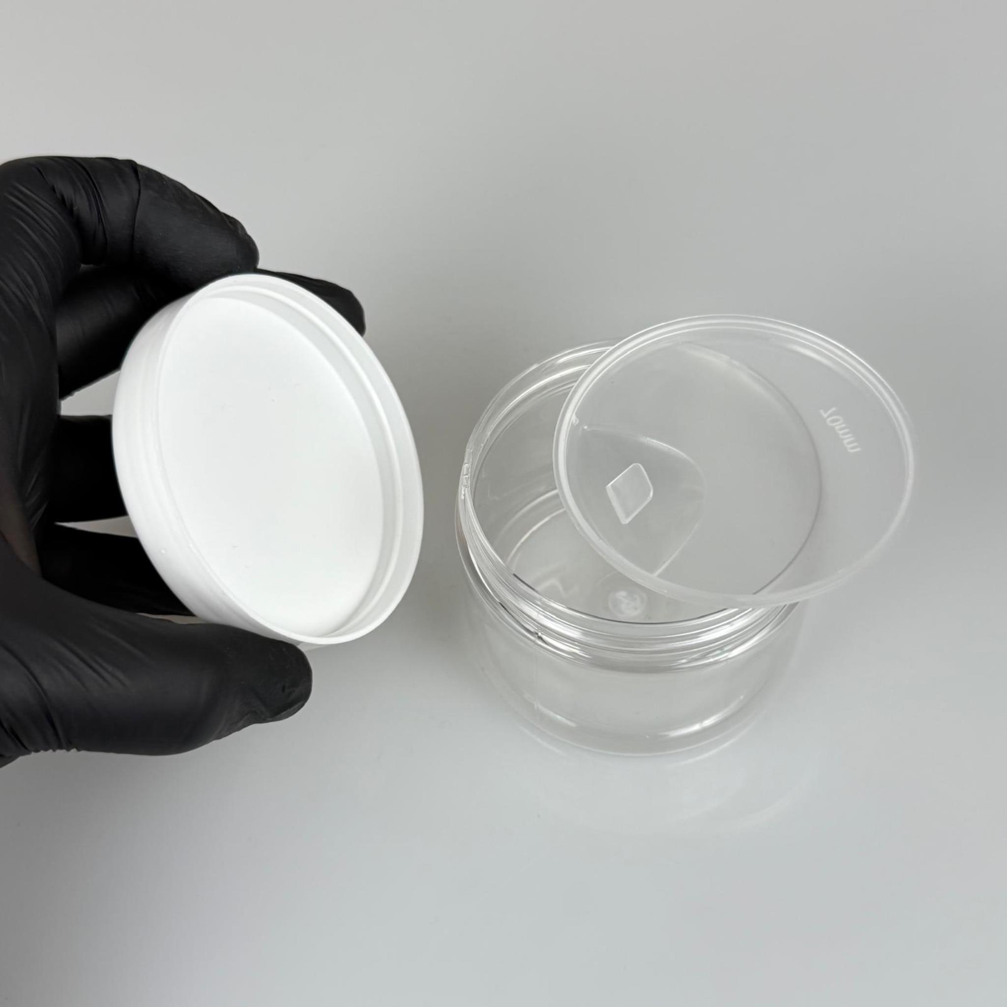 150 ML SERT PET KAVANOZ + BEYAZ PLASTİK KAPAK + İÇ TIPA - 150 CC KALIN ŞEFFAF PLASTİK KAVANOZ BEYAZ PLASTİK KAPAKLI İÇ TIPALI TAKIM - KREM KAVANOZLARI
