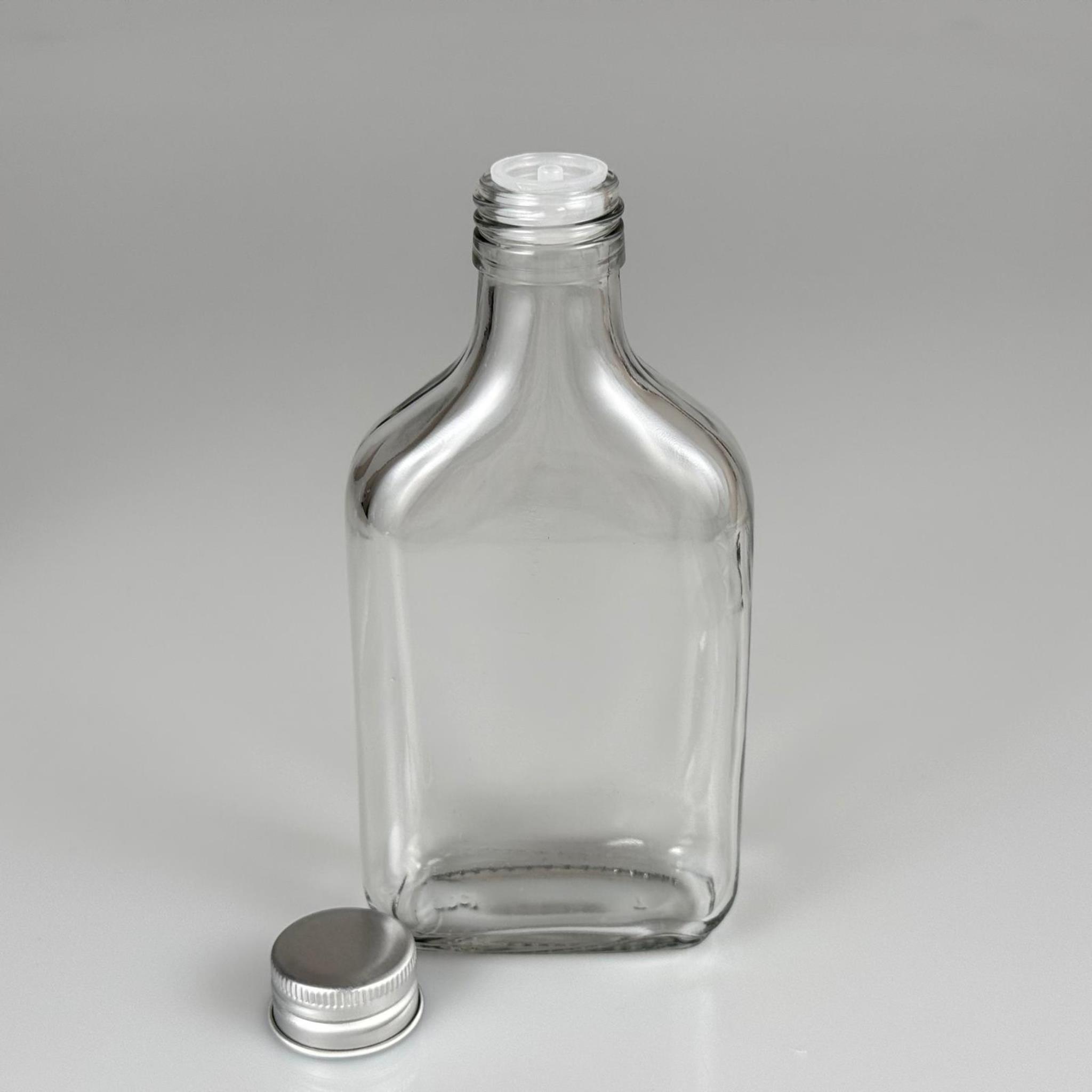 200 CC YASSI LÜX KOLONYA CAM ŞİŞE - GÜMÜŞ METAL ALÜMİNYUM KAPAKLI + KOLONYA TIPALI - 200 ML LÜKS METAL KAPAKLI CAM KOLONYA ŞİŞESİ