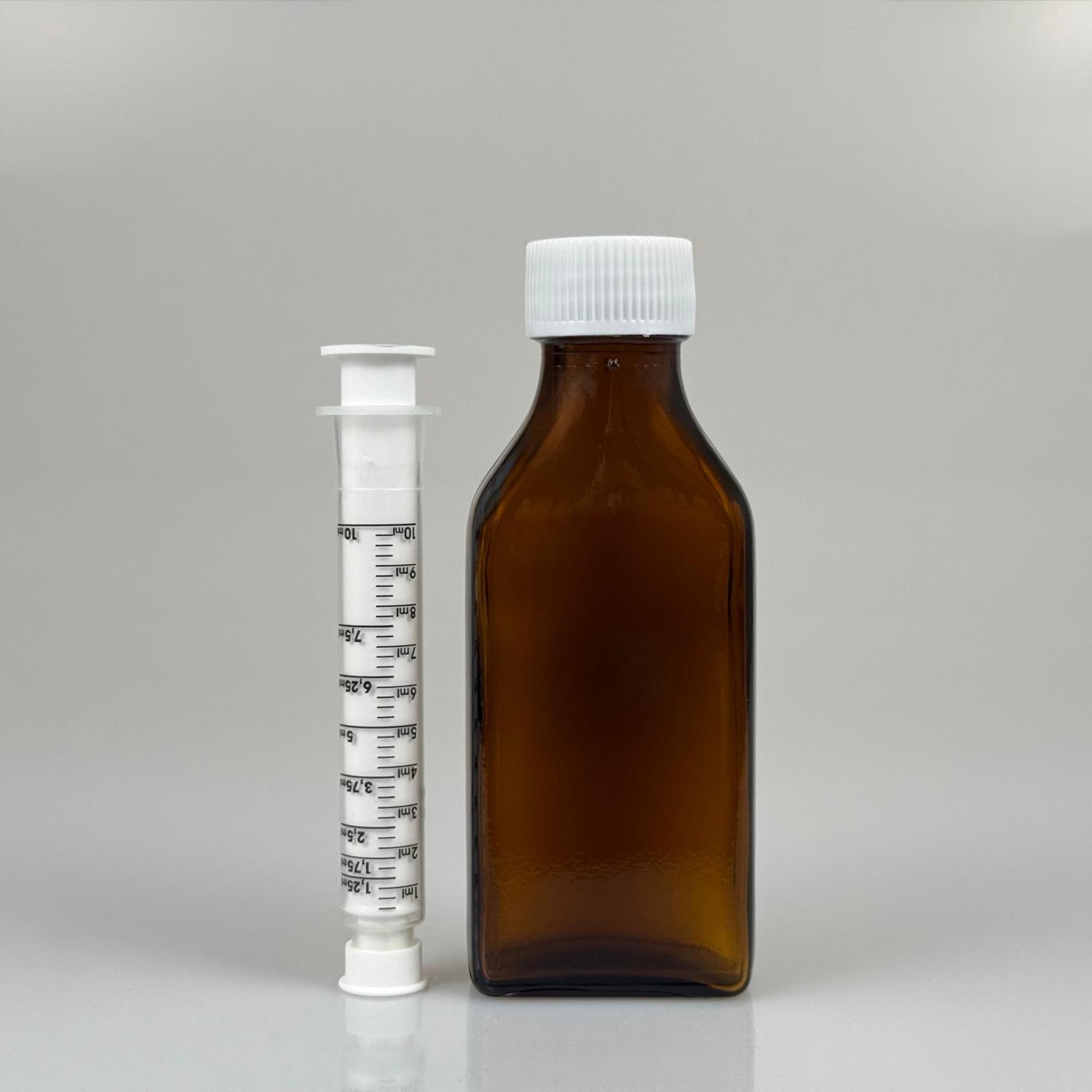 100 ML YASSI CAM ECZA ŞİŞESİ + 10 ML DOZAJ PİPETİ + DOZAJ TIPASI + CONTALI PLASTİK KAPAK TAKIM