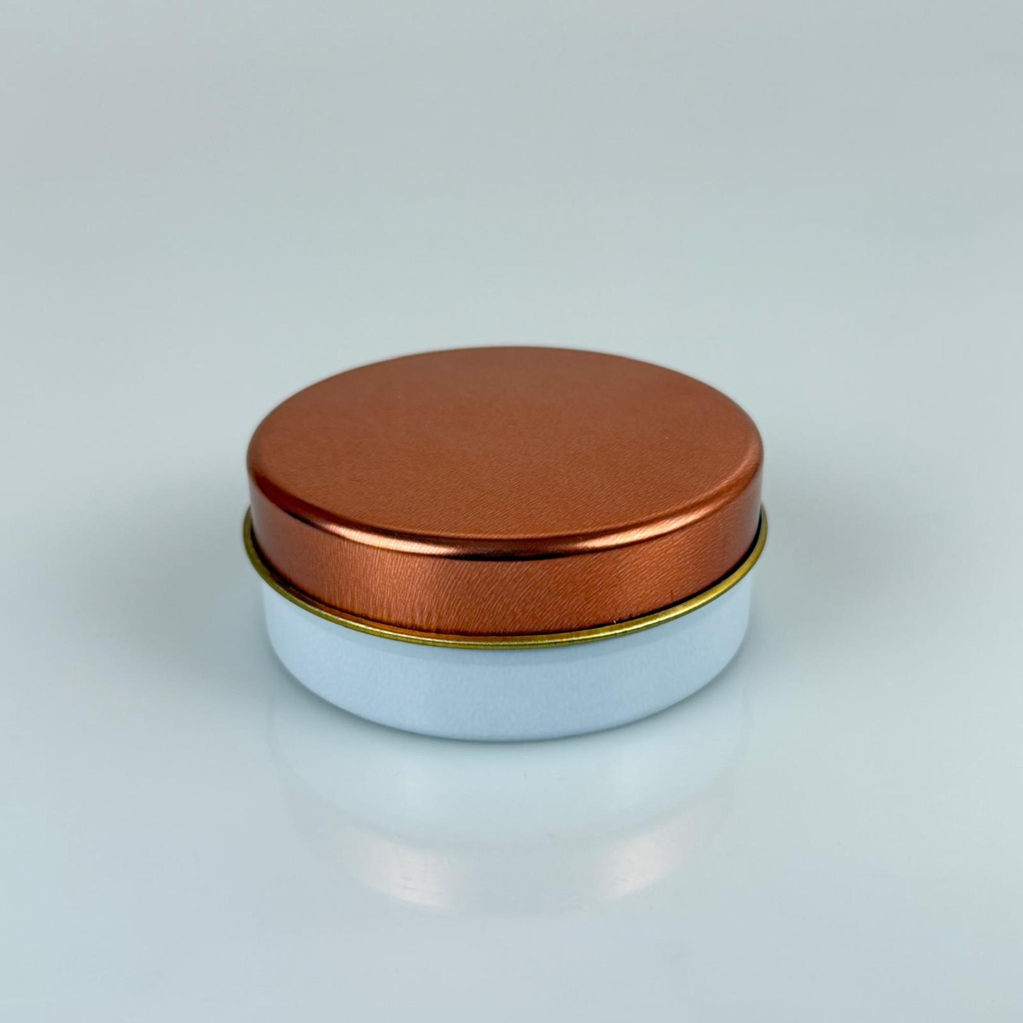 100 CC TENEKE KUTU - BEYAZ - ROSE KAPAKLI - METAL AMBALAJ - MUM TENEKESİ 77 X 28 MM
