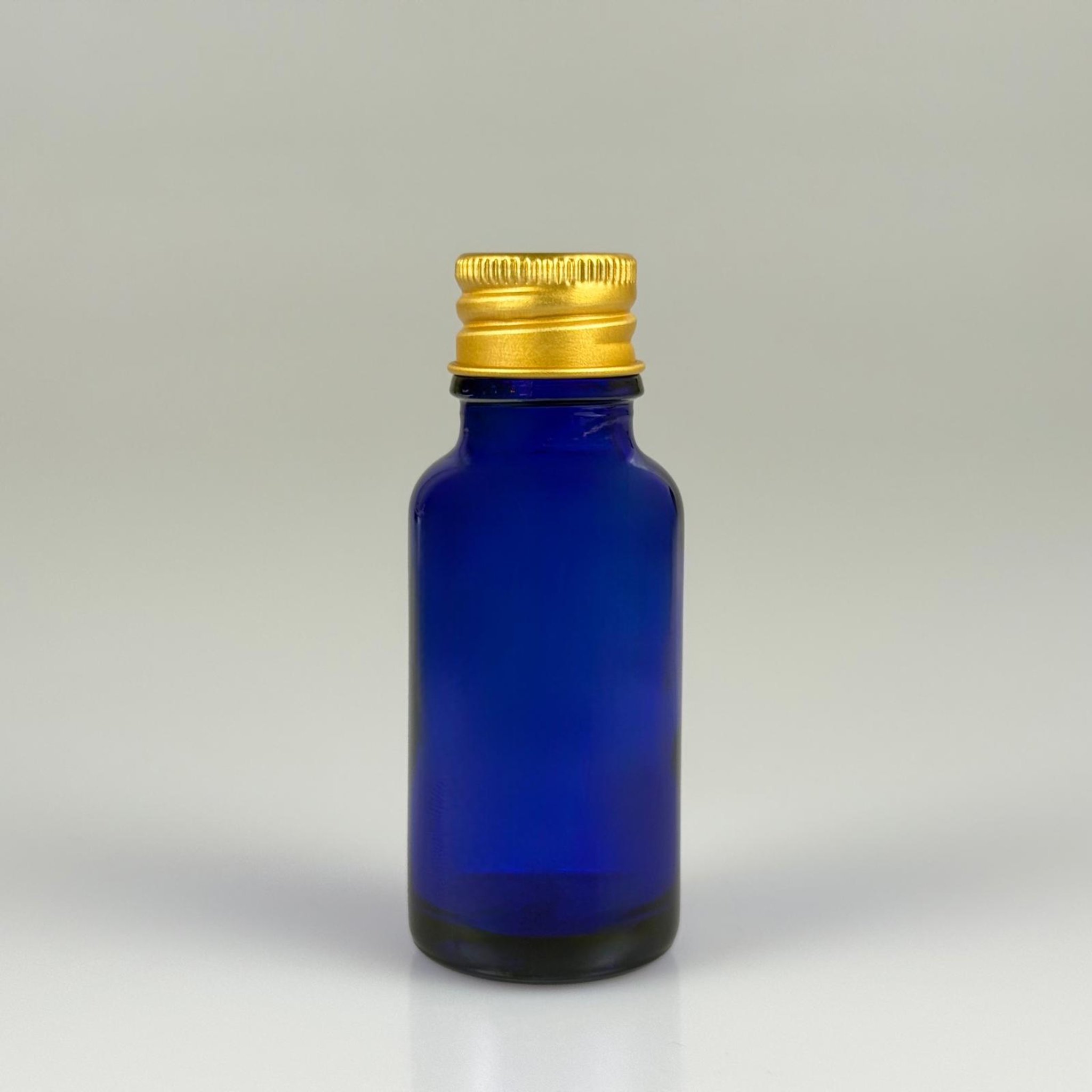 20 CC MAVİ CAM ŞİŞE + KÖPÜK CONTALI GOLD ALÜMİNYUM METAL KAPAKLI TAKIM - 20 ML MAVİ CAM ŞİŞE