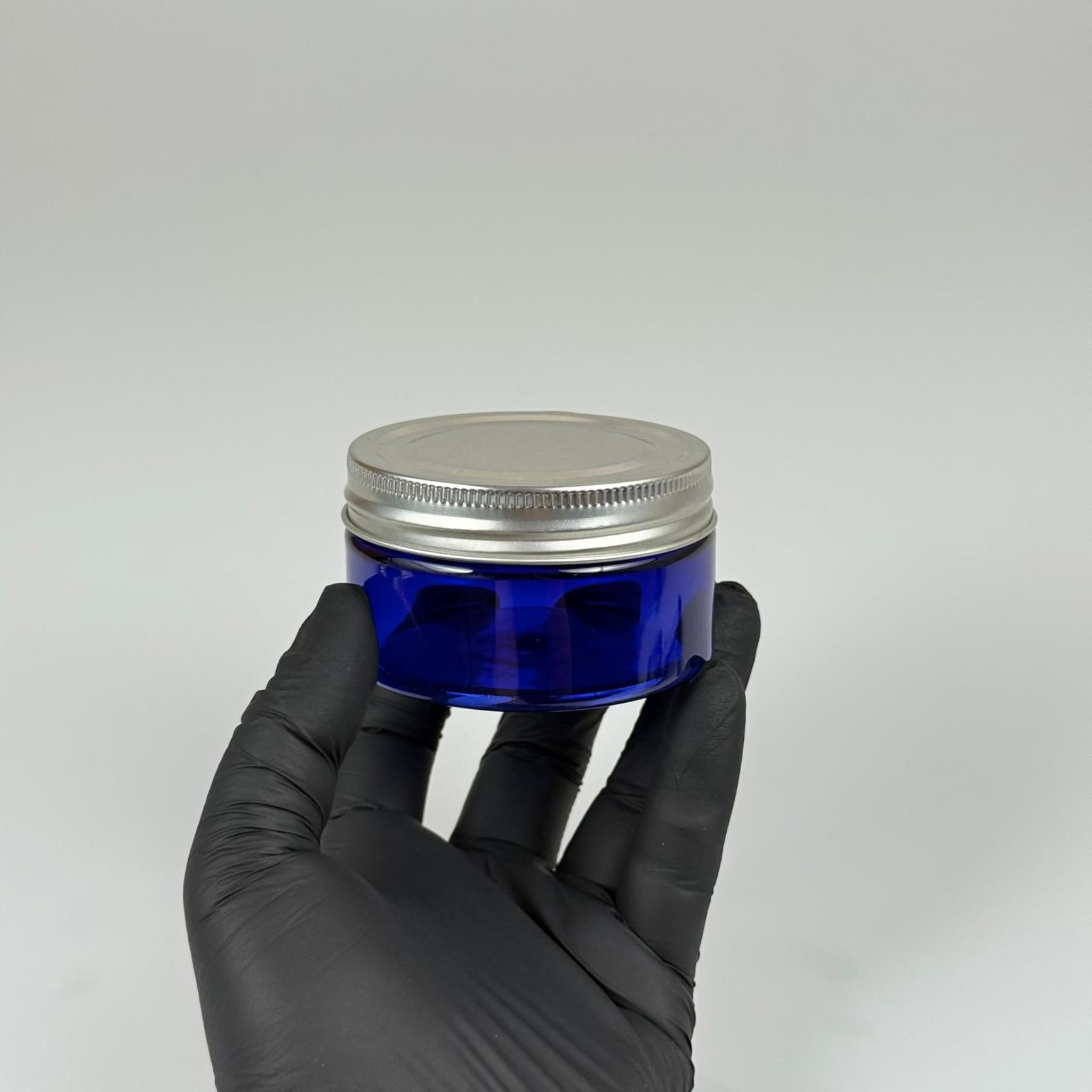 100 ML SERT PET KAVANOZ + GÜMÜŞ METAL KAPAK + İÇ TIPA - 100 CC KALIN MAVİ PLASTİK KAVANOZ GÜMÜŞ METAL KAPAKLI İÇ TIPALI TAKIM - KREM KAVANOZLARI