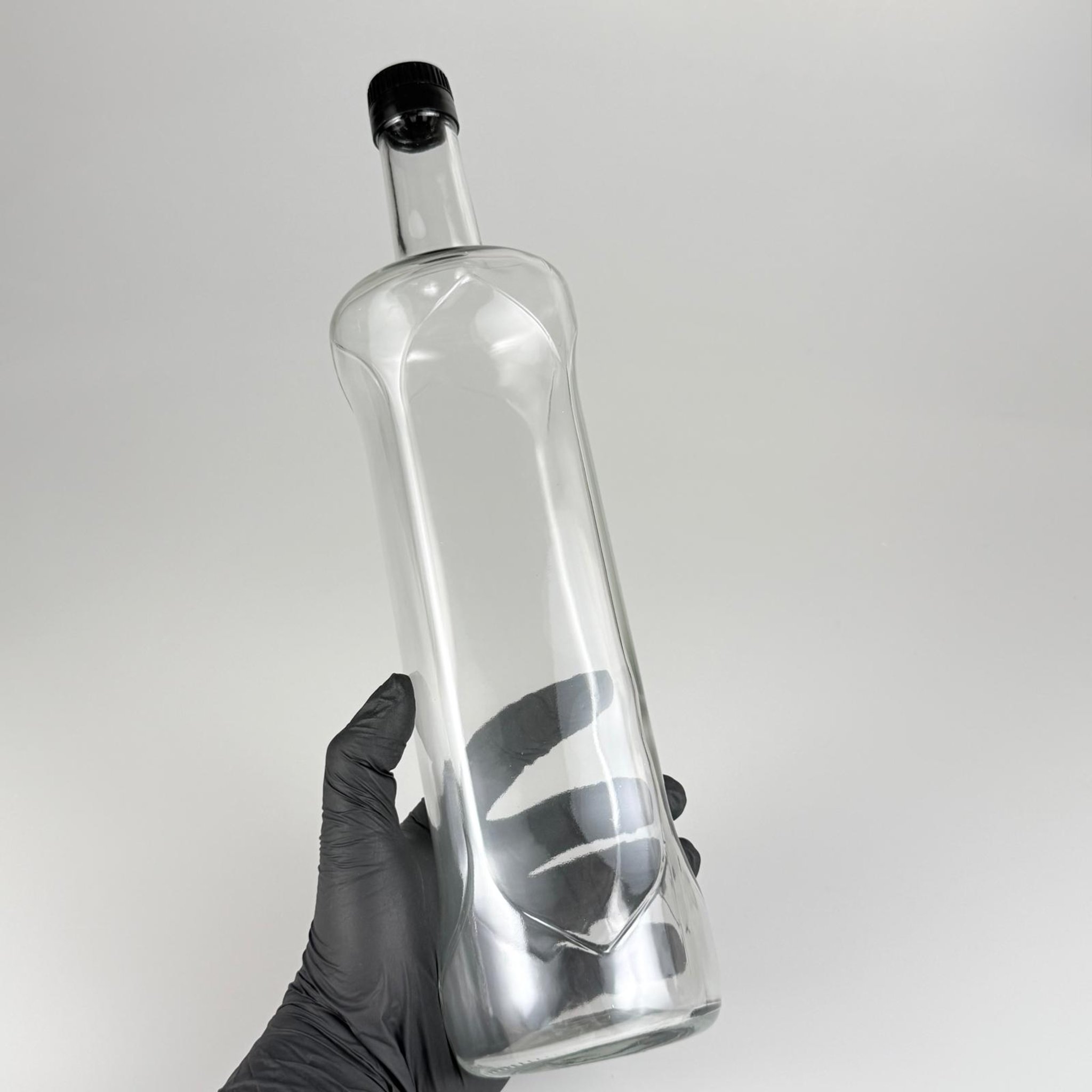 1000 CC DESENLİ DORİKA ŞEFFAF CAM ŞİŞE + SİYAH ÇAKMA KAPAKLI TAKIM - 1000 ML MANTAR TIPALI ÇAKMA AĞIZ  CAM ŞİŞE