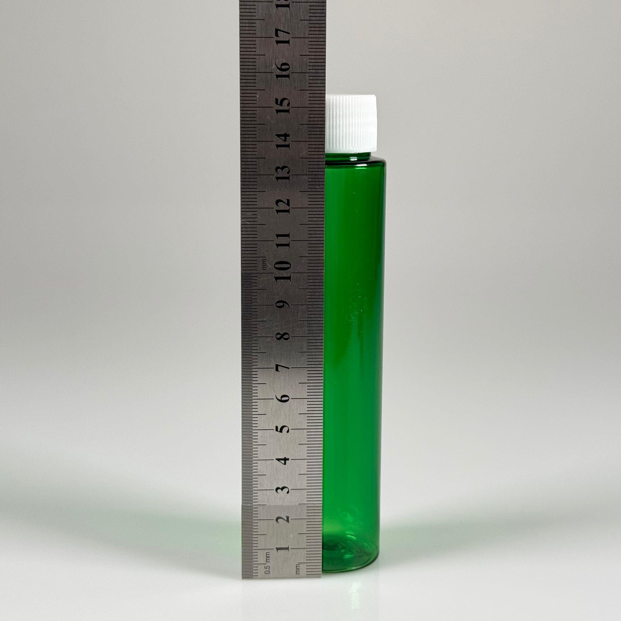 100 CC UZUN SİLİNDİR YEŞİL PET ŞİŞE (24 GR)  - BEYAZ KAPAKLI KOLONYA TIPALI - 100 ML BİBERİYE SUYU, LAVANTA YAĞI, SAÇ SERUM, TONİK VB İÇİN PLASTİK KOZMETİK AMBALAJLARI