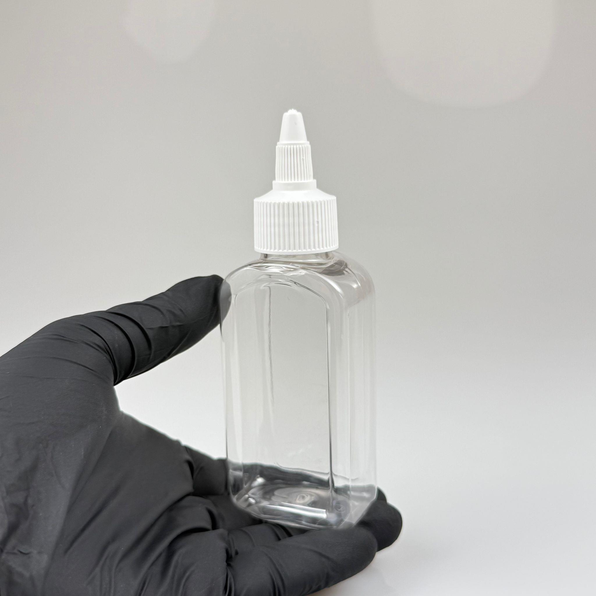 YAĞ, SOS, ACI SOS, SİRKE, SRIRACHA, MÜREKKEP, TUTKAL AKITICI VB BOŞ ŞİŞELERİ - SİYAH SİVRİ TWİST AKITICI KAPAK + 100 ML YASSI KÖŞELİ SERT PET PLASTİK ŞİŞE TAKIM