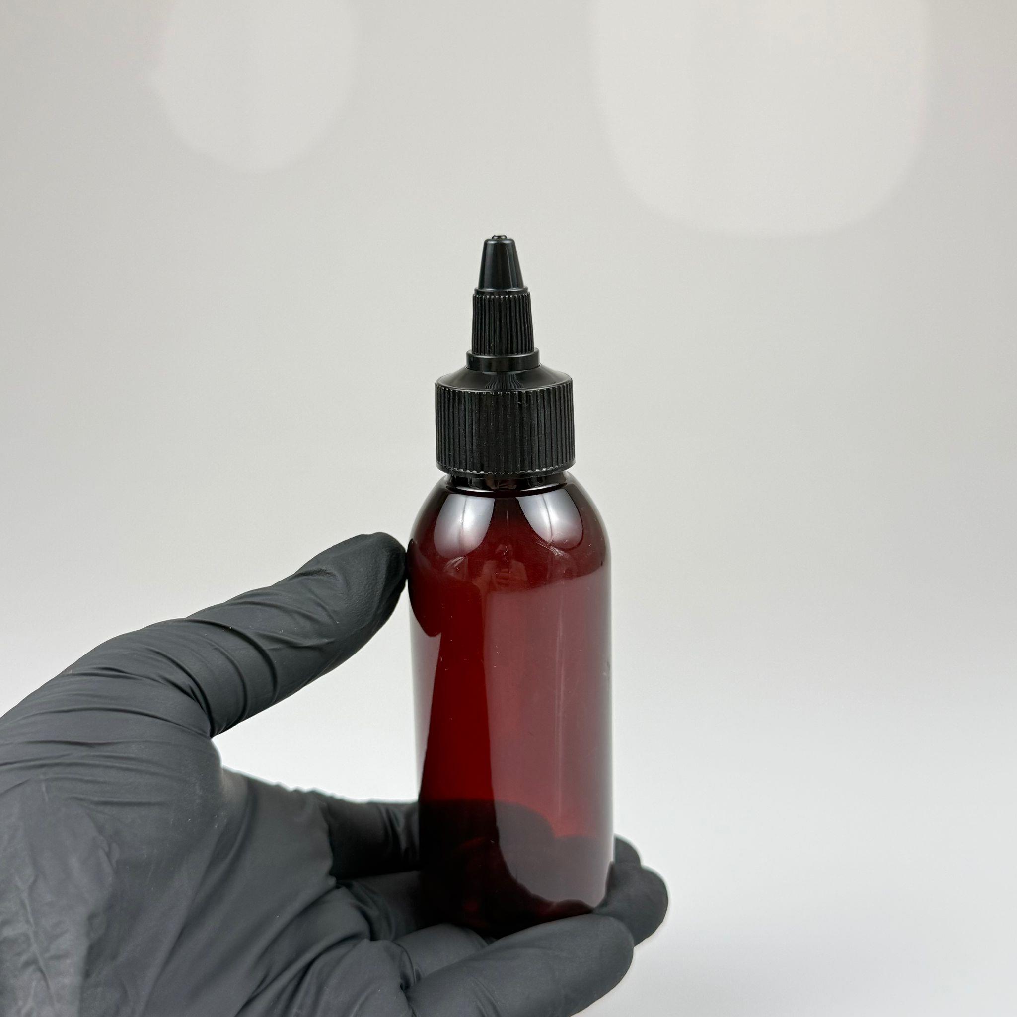 YAĞ, SOS, ACI SOS, SİRKE, SRIRACHA, MÜREKKEP, TUTKAL AKITICI VB BOŞ ŞİŞELERİ - SİYAH SİVRİ TWİST AKITICI KAPAK + 100 ML AMBER SERT PET PLASTİK ŞİŞE TAKIM