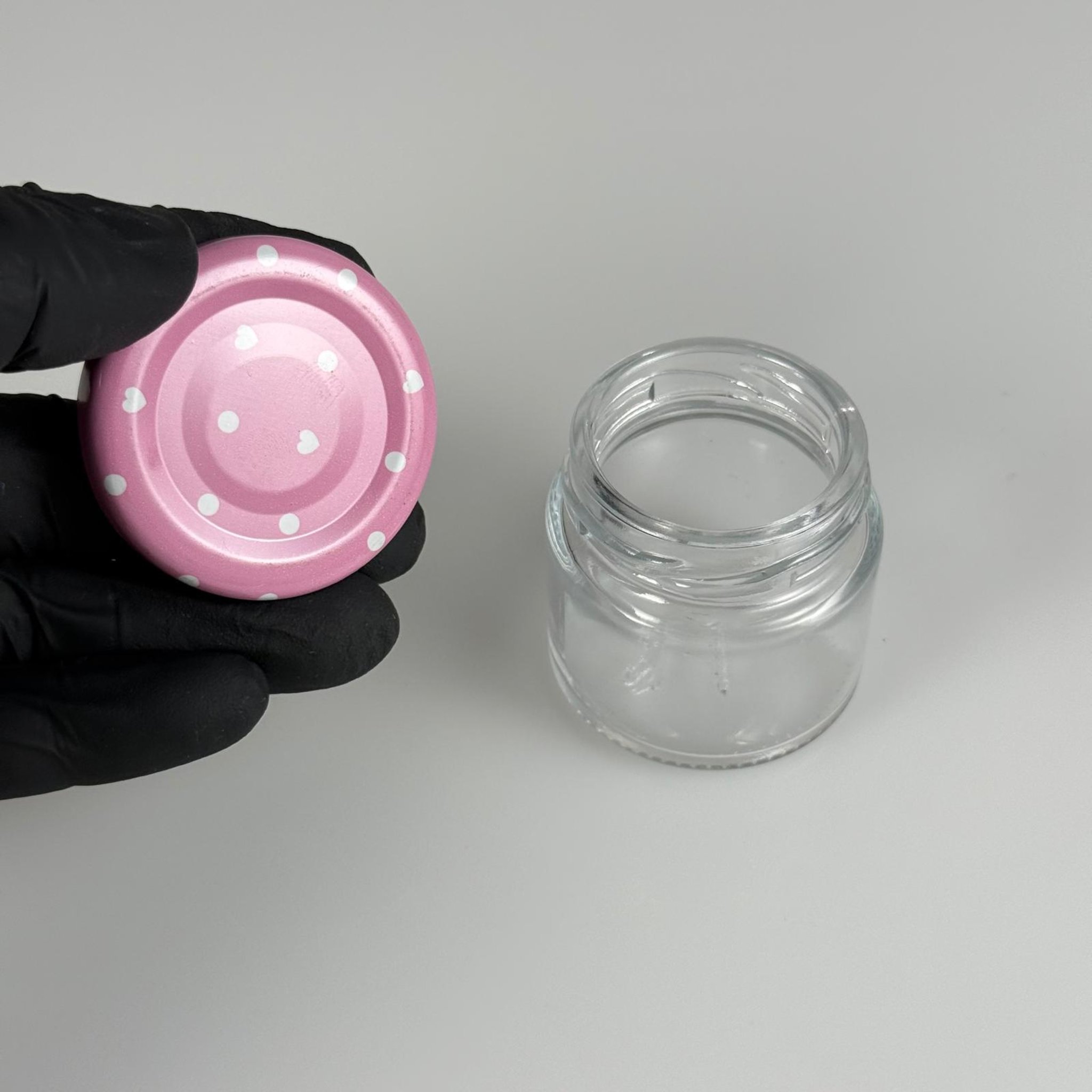 41 CC KÜT BOYUNLU CAM KAVANOZ - PEMBE METAL KAPAKLI - 41 ML CAM KAVANOZ
