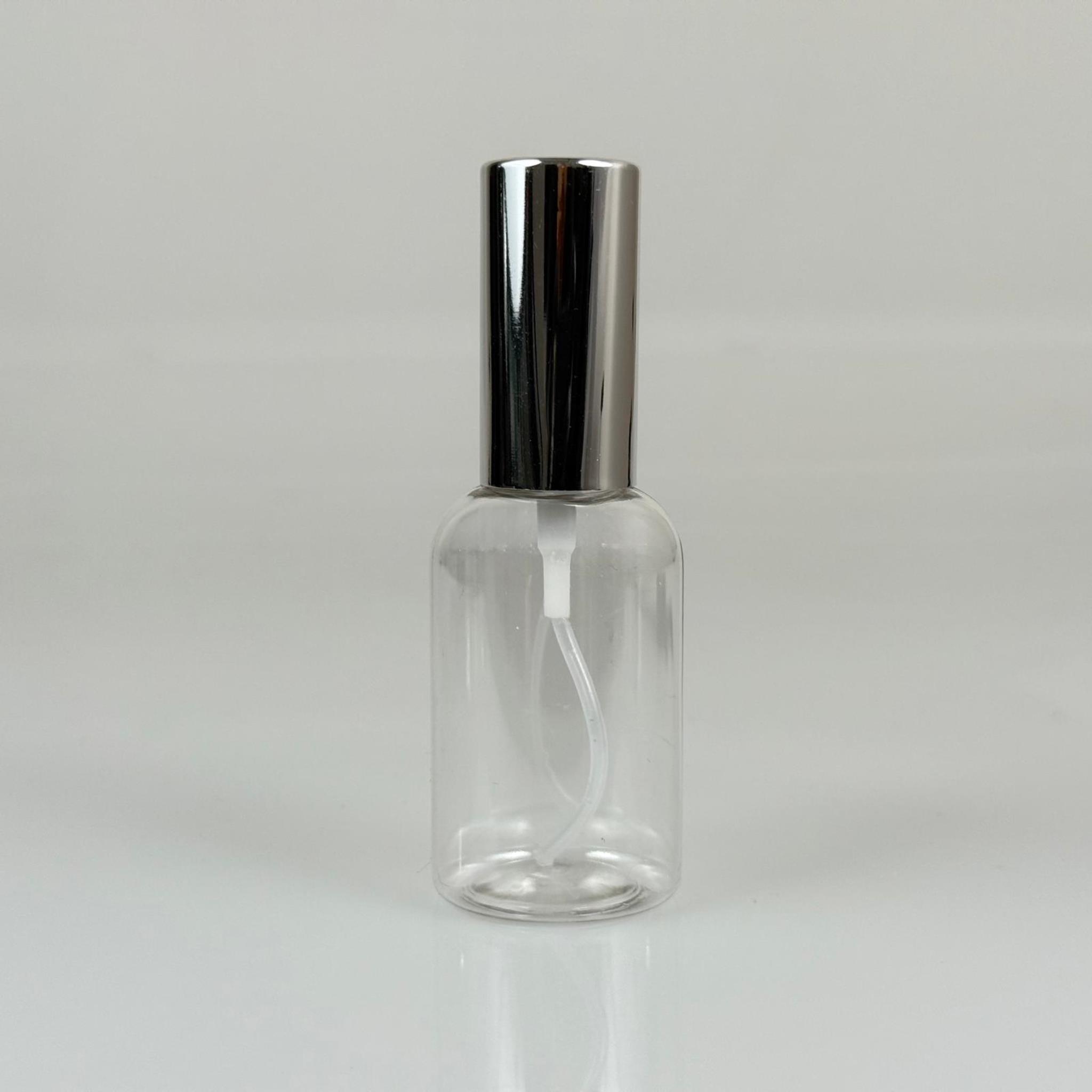40 ML PET KOLONYA, PARFÜM VB ŞİŞELERİ - METAL ALÜMİNYUM GÜMÜŞ KAPAK + VİDALI SPREY + 40 CC TOMBUL ŞİŞE SET TAKIM