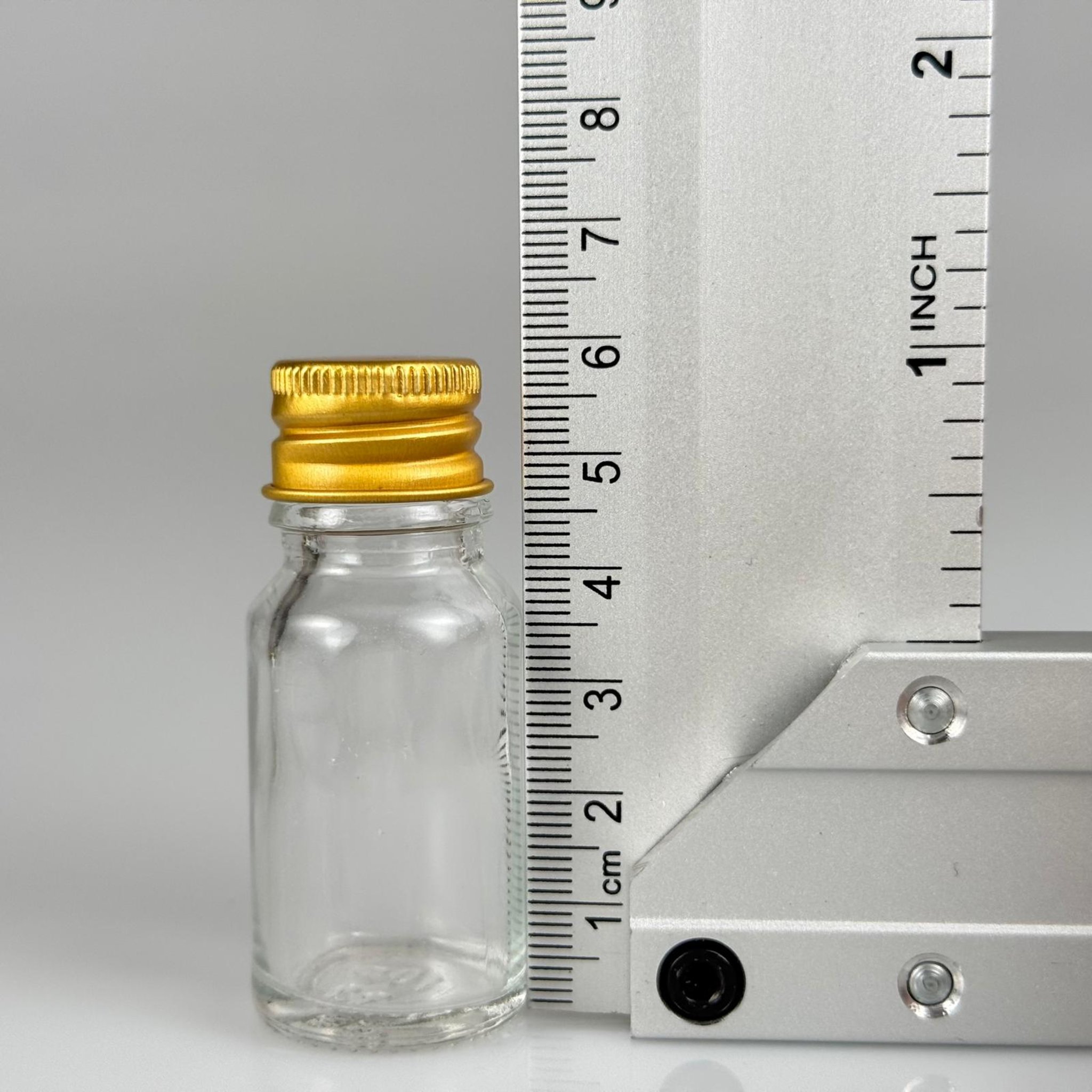 10 CC ŞEFFAF CAM ŞİŞE + KÖPÜK CONTALI GOLD ALÜMİNYUM METAL KAPAKLI TAKIM - 10 ML ŞEFFAF CAM ŞİŞE