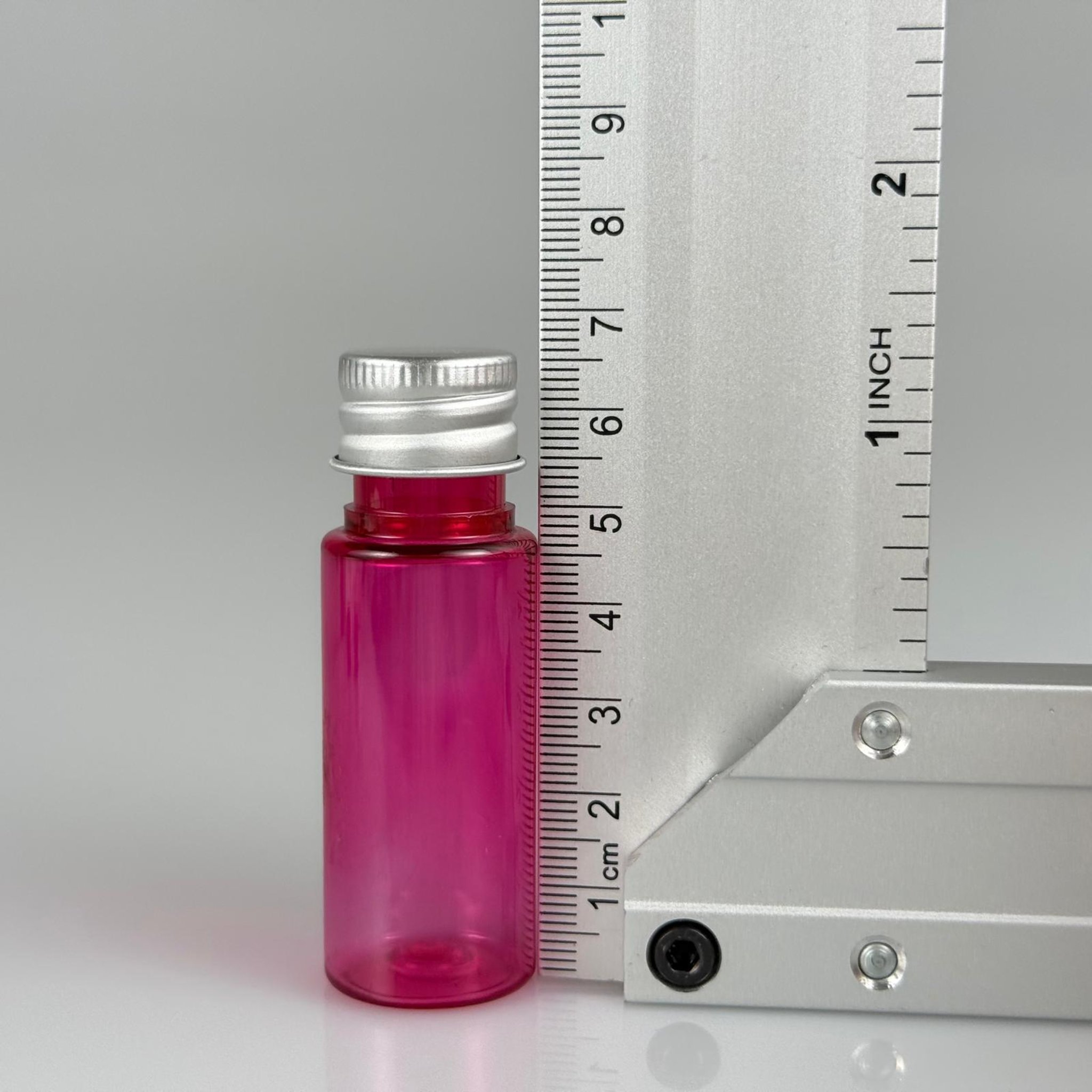 15 CC SİLİNDİR PEMBE PET ŞİŞE + KÖPÜK CONTALI GÜMÜŞ ALÜMİNYUM METAL KAPAKLI TAKIML - 15 ML PEMBE PET ŞİŞE