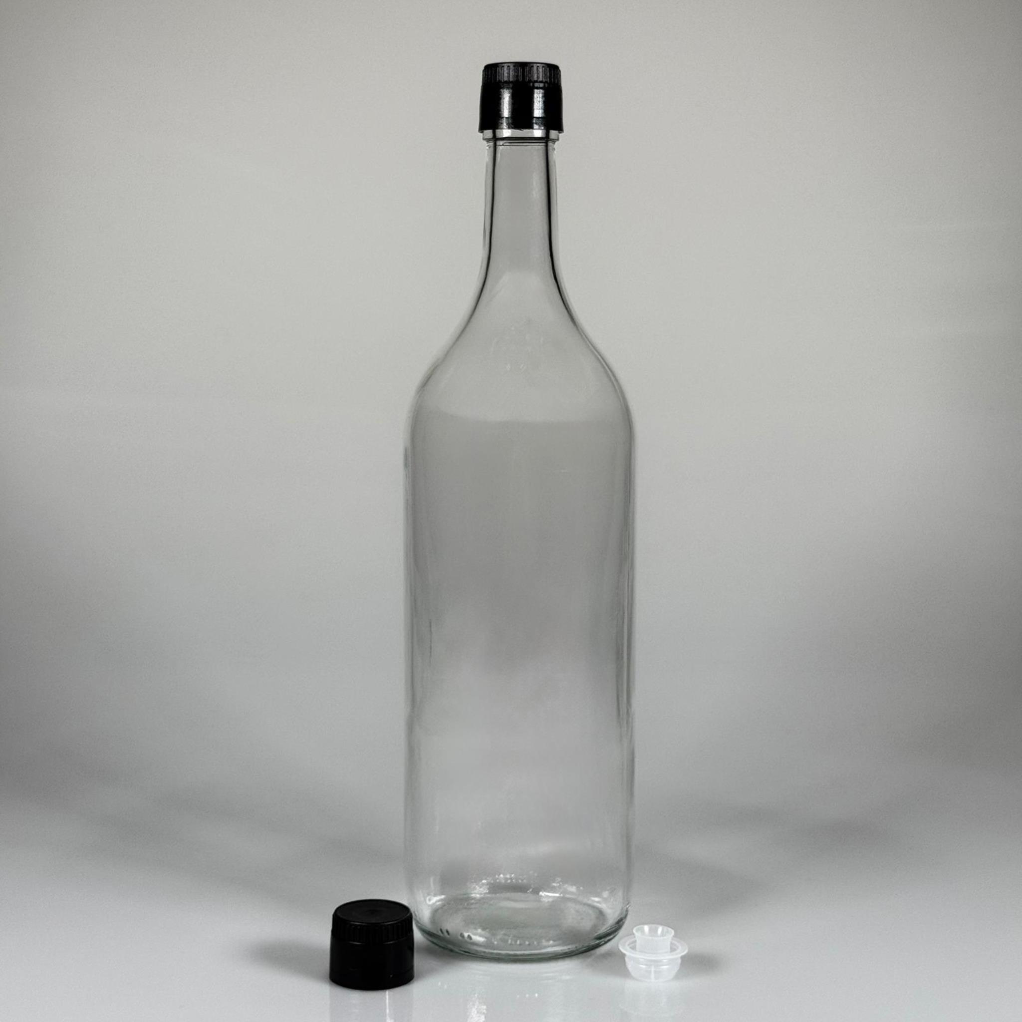 1500 CC CAM ŞİŞE ŞEFFAF - SİYAH AKITICILI DROP STOP KAPAKLI - 1500 ML CAM ŞİŞE - 1,5 LT CAM ŞİŞE