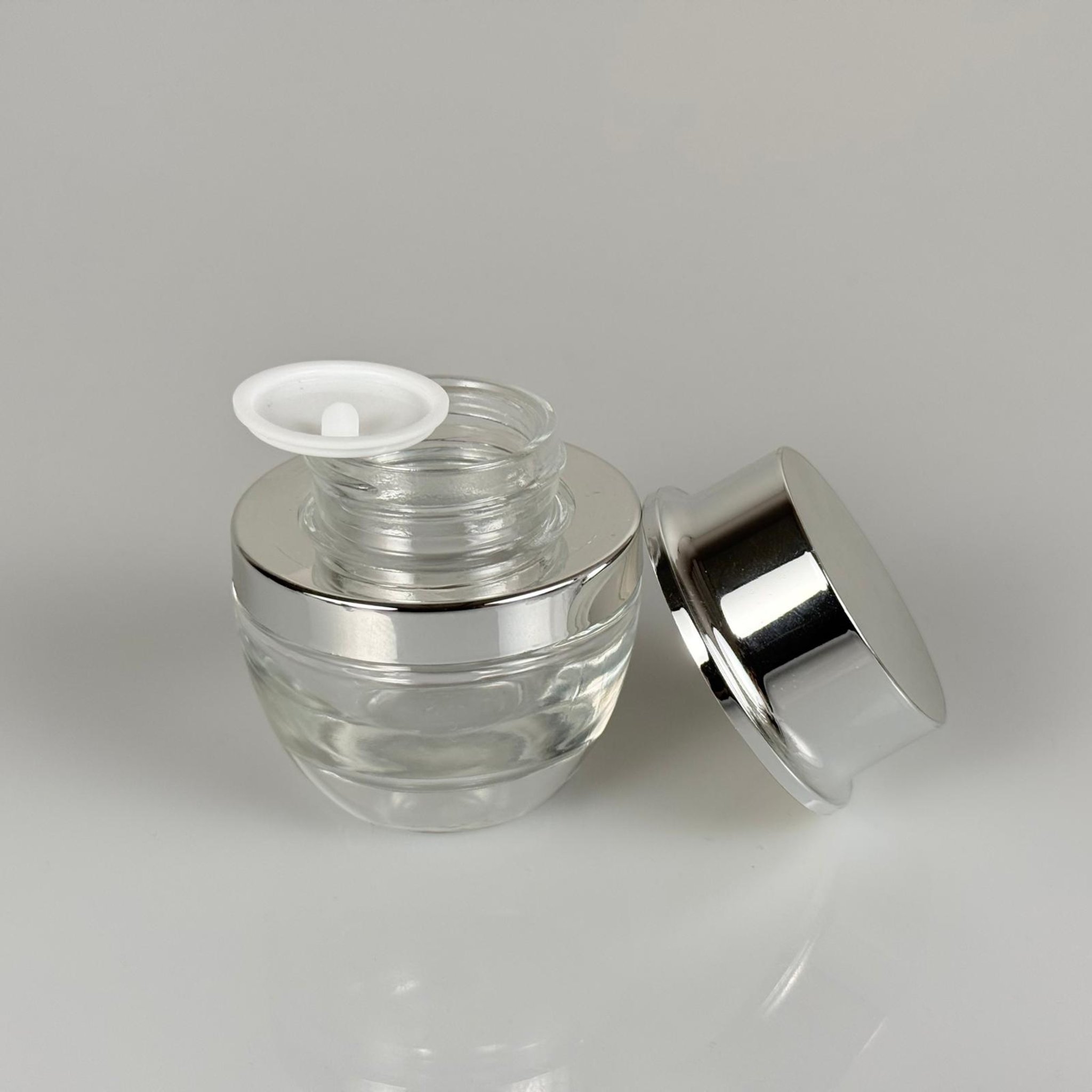 30 ML ROMA KAVANOZ - GÜMÜŞ METAL KAPAKLI TIPALI BOŞ LÜX TAKIM KREM KAVANOZU