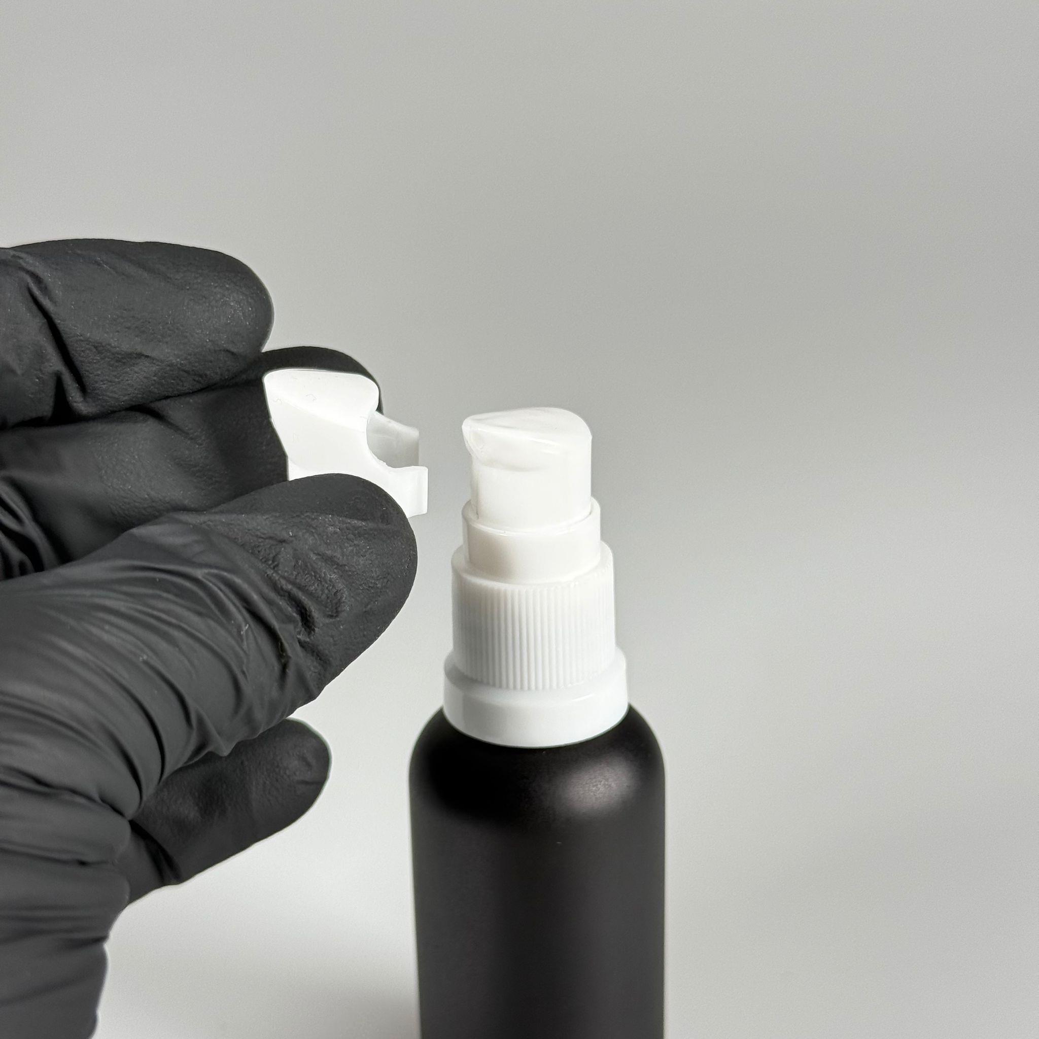 30 CC MAT SİYAH CAM ŞİŞE - SIZDIRMAZ ETEKLİ BEYAZ LOSYON POMPALI TAKIM - 50 ML LOSYON ŞİŞESİ - YAĞ, KREM GİBİ YOĞUN KIVAMLI SIVILAR İÇİN CAM AMBALAJ