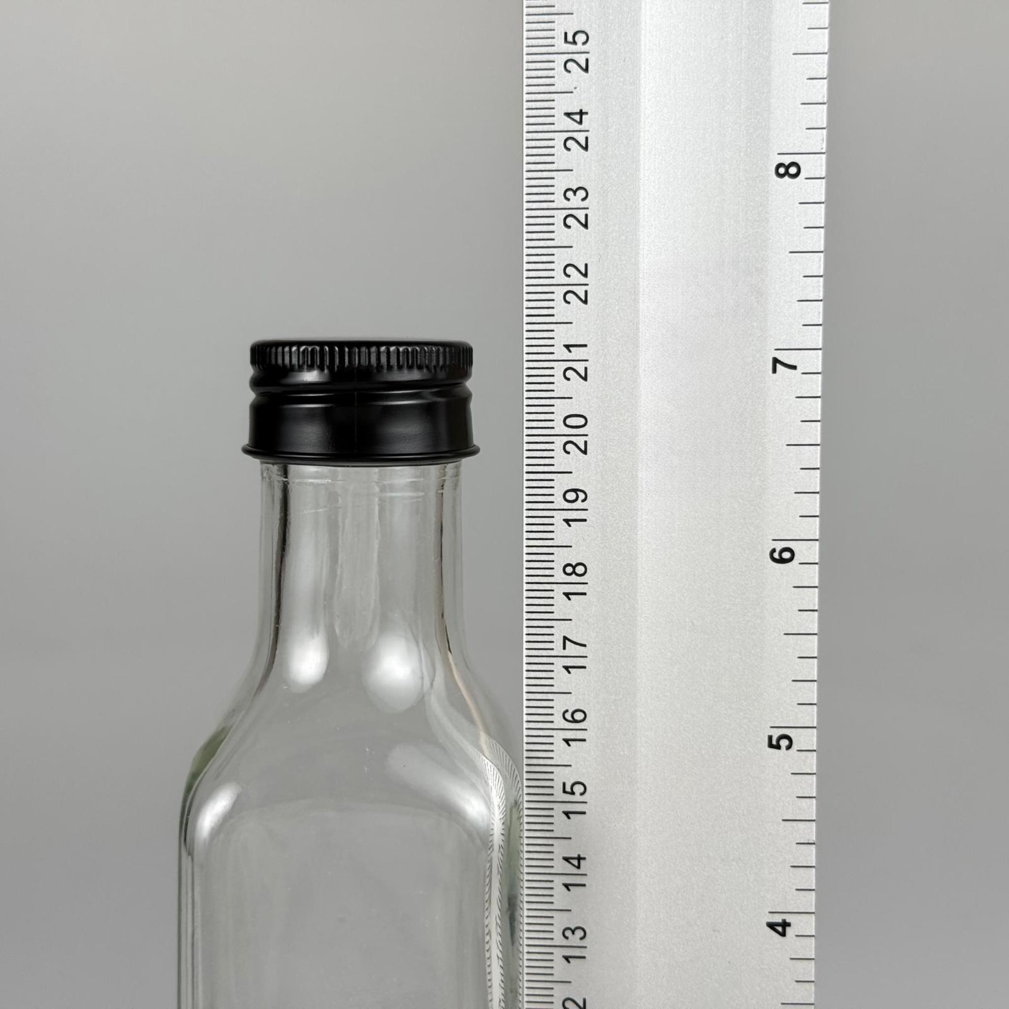 250 CC MARASKA CAM ŞİŞE - SİYAH METAL ALÜMİNYUM KAPAKLI - 250 ML KÖŞELİ YAĞ ŞİŞESİ - SİRKE ŞİŞESİ
