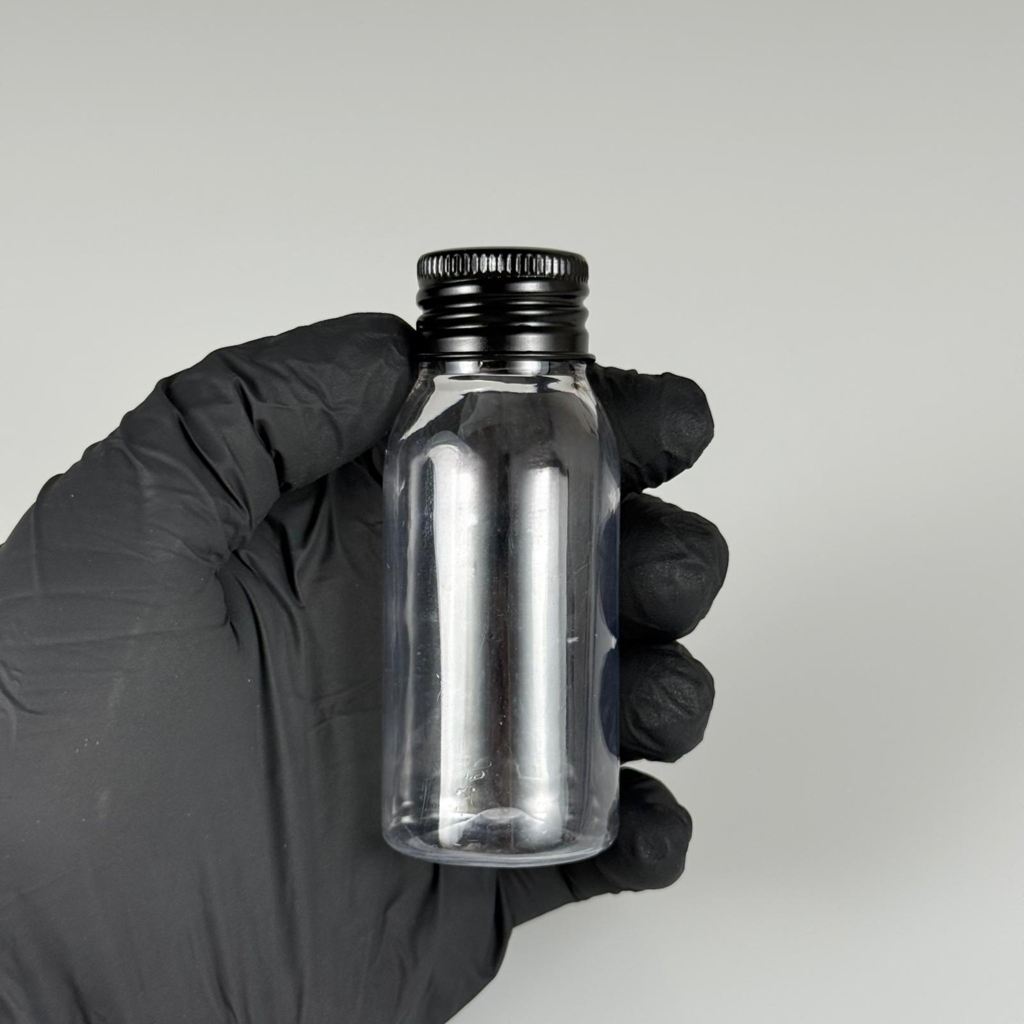 50 CC SERT PLASTİK ŞİŞE (24 AĞIZ) + KÖPÜK CONTALI SİYAH METAL ALÜMİNYUM KAPAK TAKIM - 50 ML KAPAKLI PLASTİK ŞİŞELER