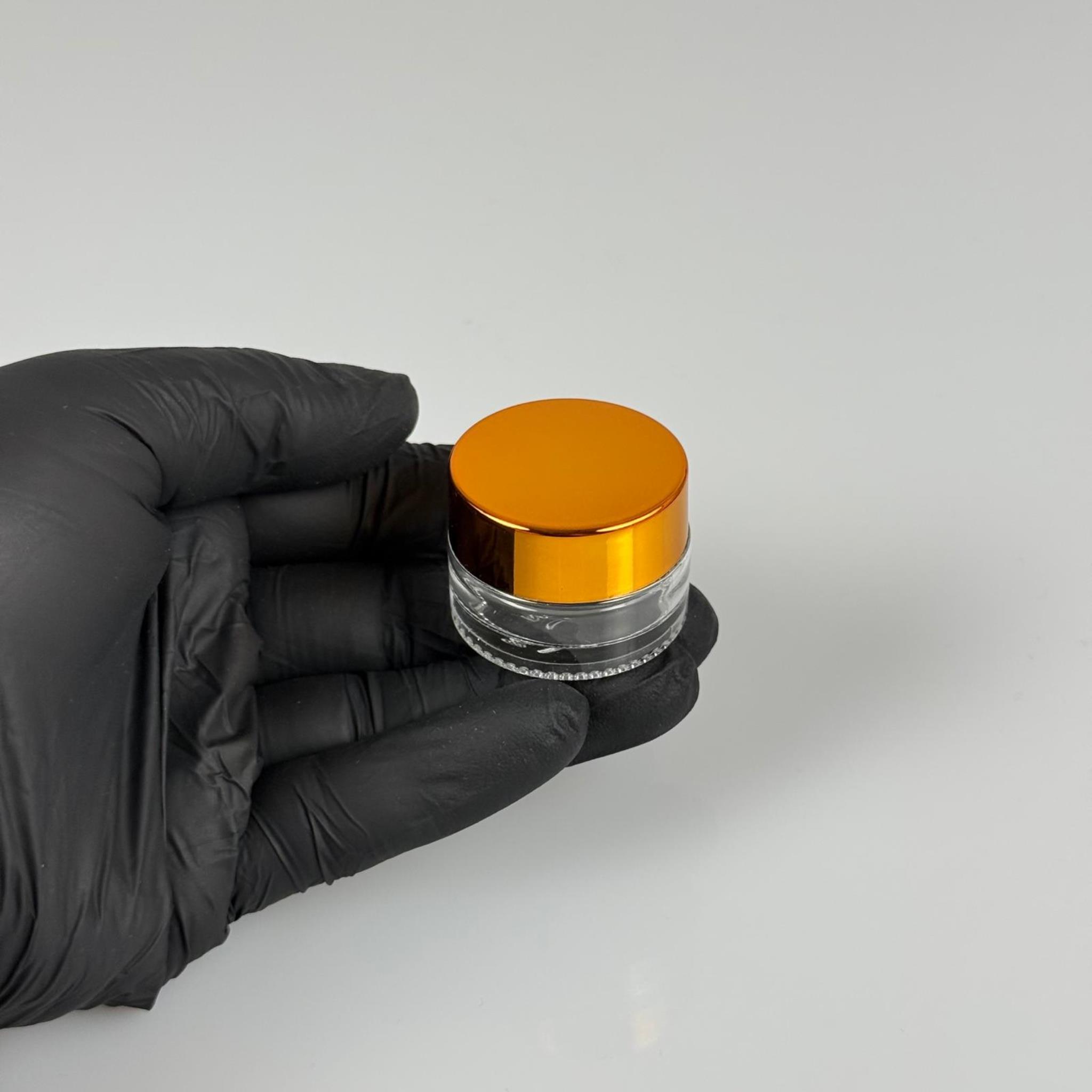 5 CC ŞEFFAF CAM KREM KAVANOZU + GOLD KAPAK + İÇ TIPA   - 5 ML Kozmetik ve Bakım Ürünleri İçin Cam Kavanozları