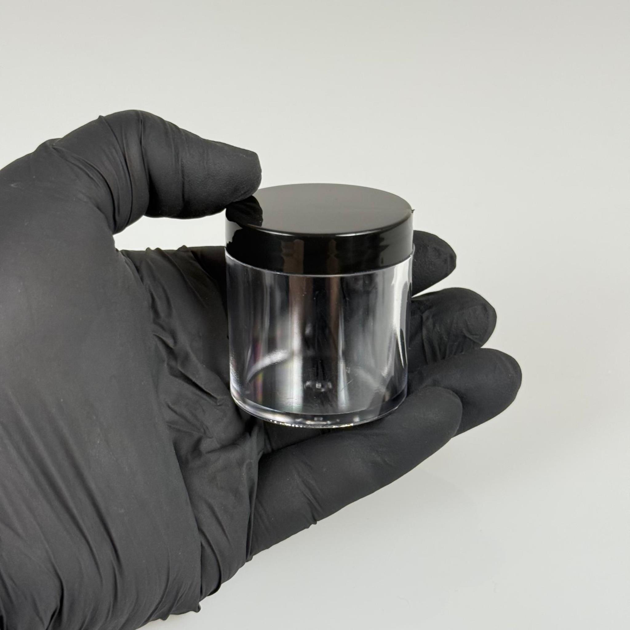 30 CC KRİSTAL KAVANOZ - SİYAH KAPAKLI + KENDİNDEN YAPIŞKANLI KÖPÜK CONTALI - 30 ML KREM KAVANOZ KALIN ŞEFFAF PLASTİK MİKA AKRİLİK