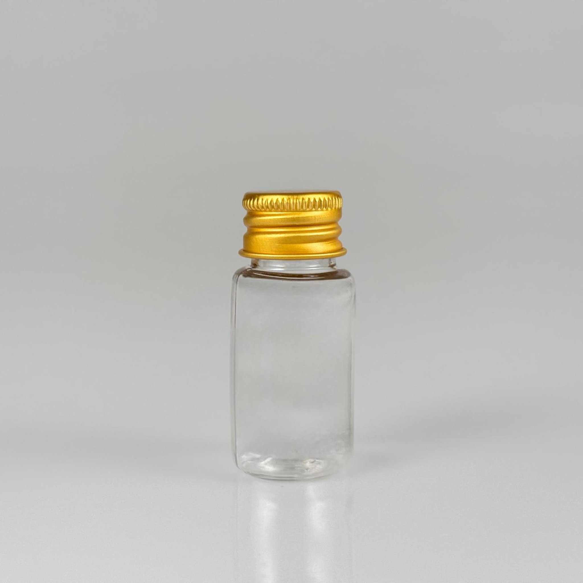 10 CC ŞEFFAF PET SHOT ŞİŞE - KÖPÜK CONTALI GOLD ALÜMİNYUM METAL KAPAKLI TAKIM - 10 ML PLASTİK ŞİŞE