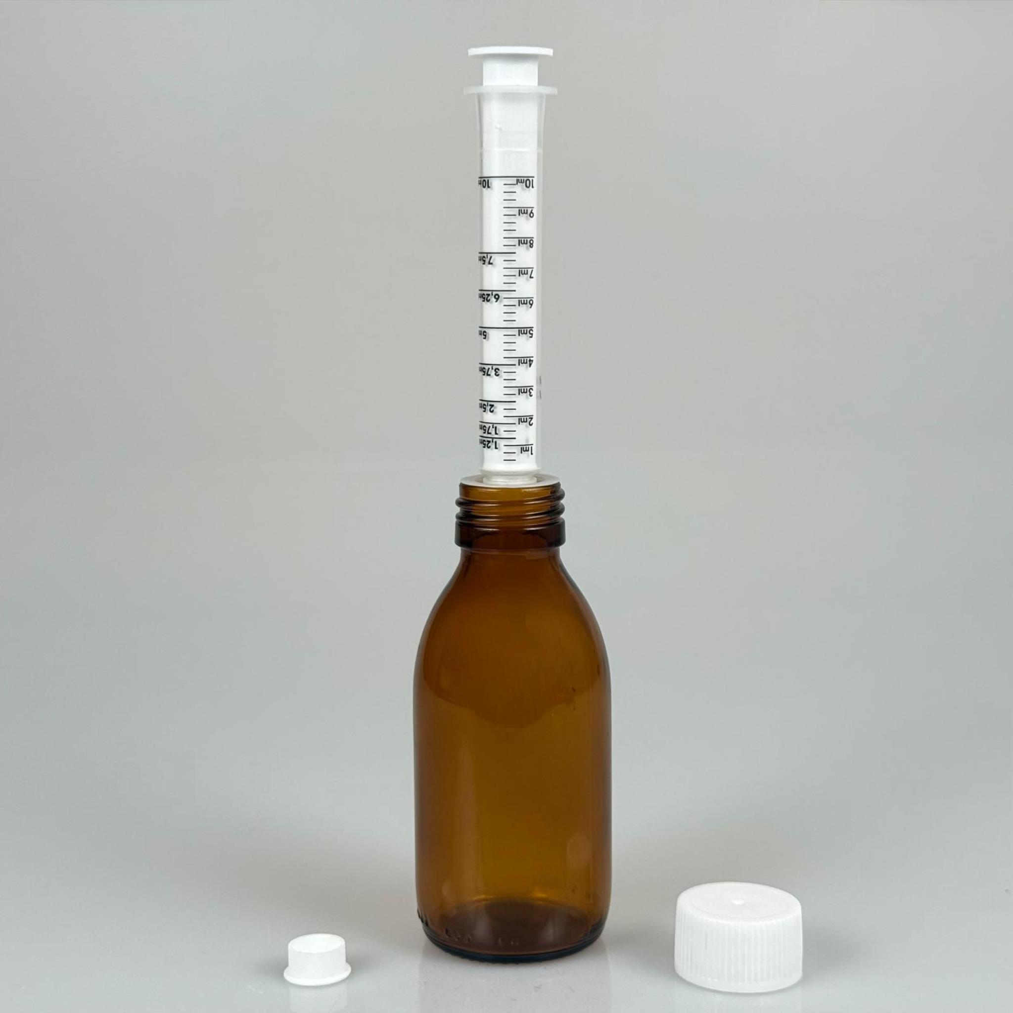 125 ML CAM ECZA ŞİŞESİ + 10 ML DOZAJ PİPETİ + DOZAJ TIPASI + CONTALI PLASTİK KAPAK TAKIM