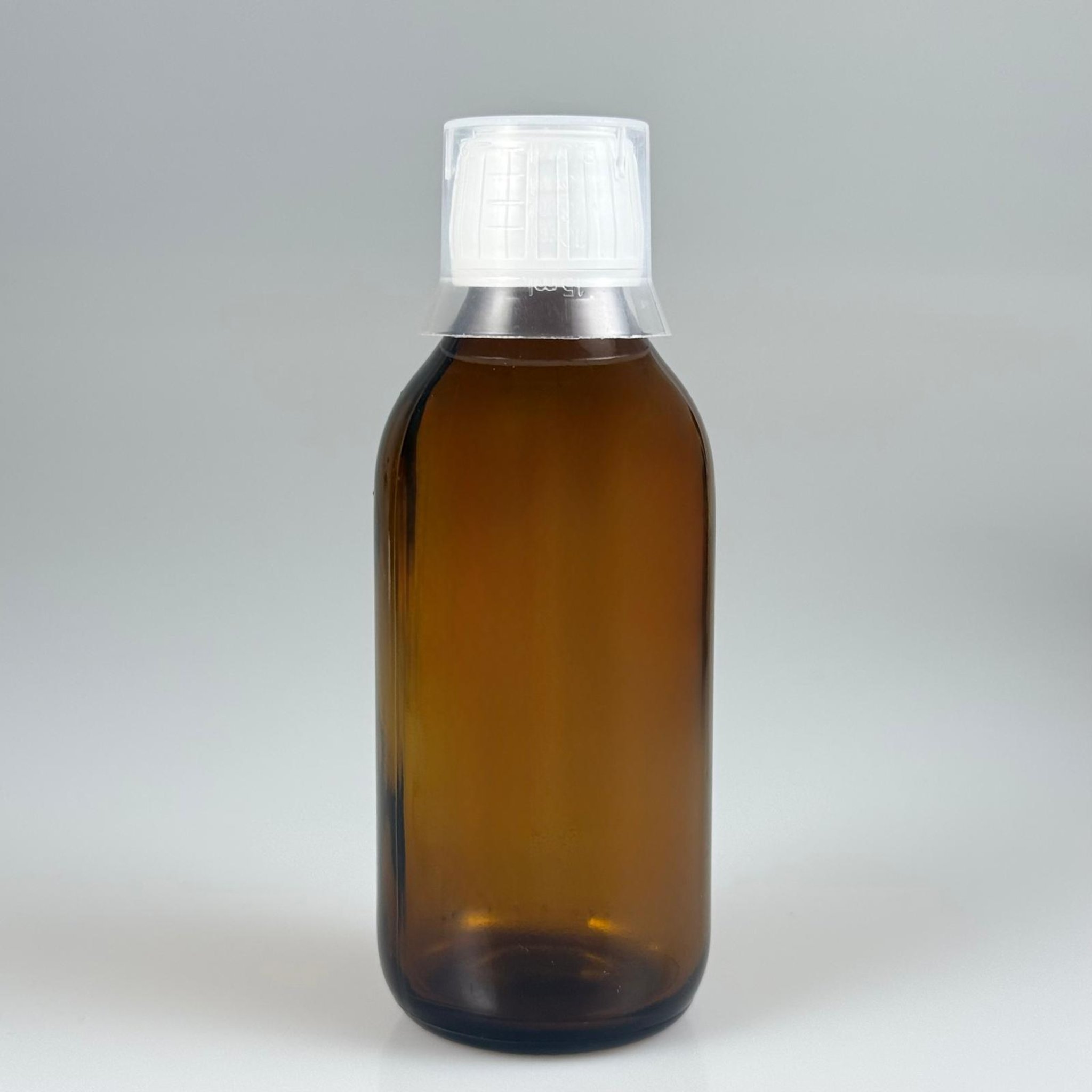 150 CC AMBER CAM ŞİŞE - 25 PP AĞIZ  + BEYAZ KİLİTLİ ECZA KAPAK + 15 ML ÖLÇEK KAPAK TAKIM - 150 ML KAHVERENGİ BOŞ ŞURUP ŞİŞESİ  - 150 ML ECZA ŞİŞESİ 25 PP