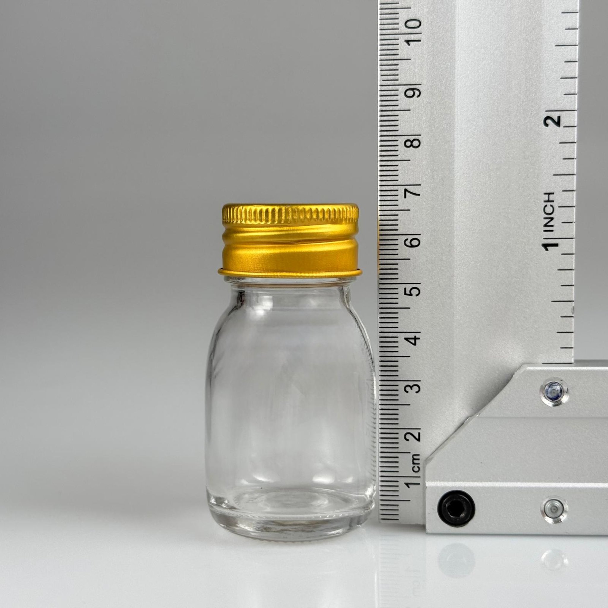 30 CC GENİŞ AĞIZLI ŞEFFAF CAM ŞİŞE + GOLD METAL KAPAKLI TAKIM - 30 ML ŞEFFAF ŞURUP ECZA ŞİŞESİ - MİNİ ŞEFFAF SHOT VE TADIM ŞİŞESİ
