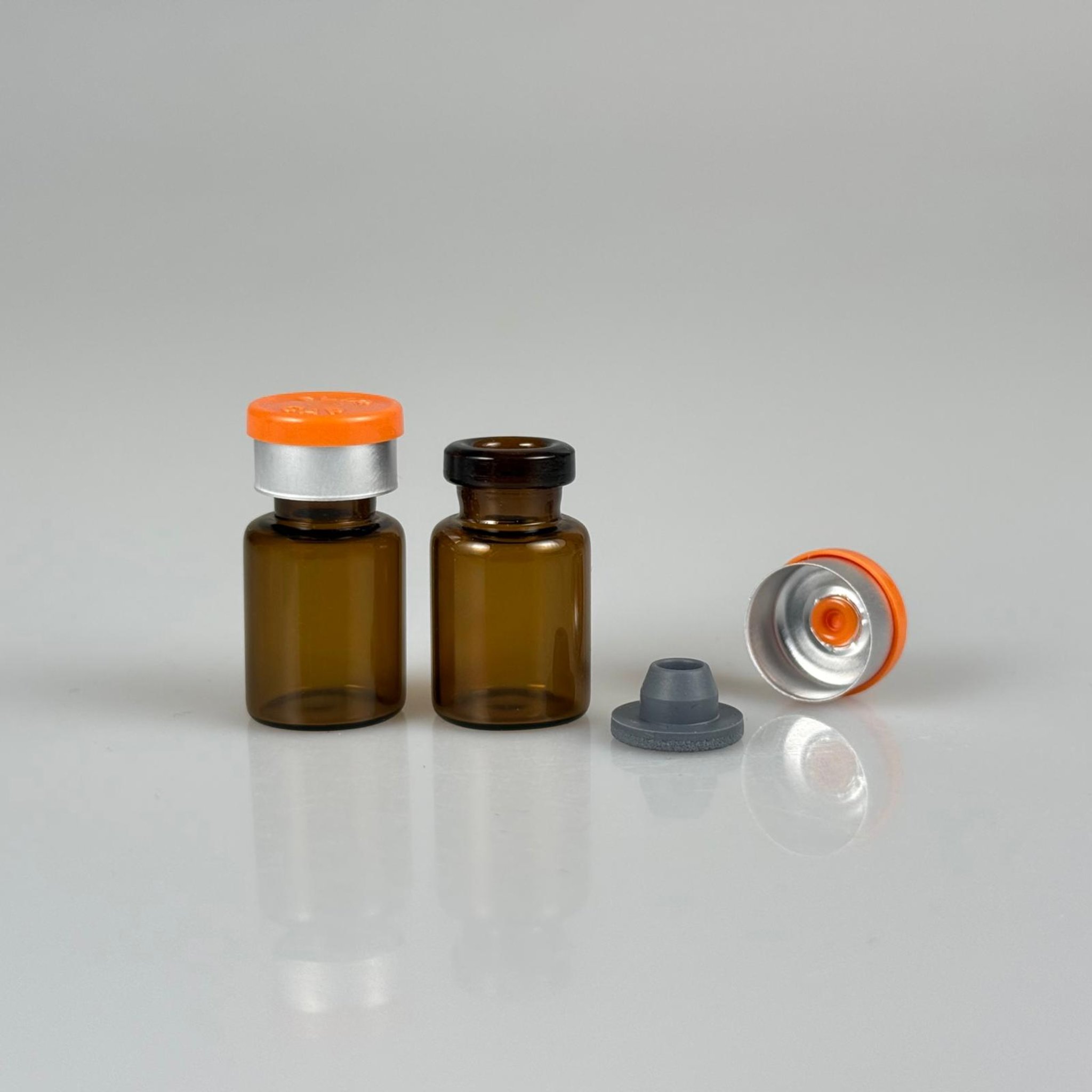 2 ML VİAL FLAKON ŞİŞE- 13 AĞIZ 2 CC AMBER CAM İLAÇ ŞİŞESİ + KAUÇUK BUTİL ENJEKTÖR TIPASI + TURUNCU FLAKON KAPAKLI TAKIM