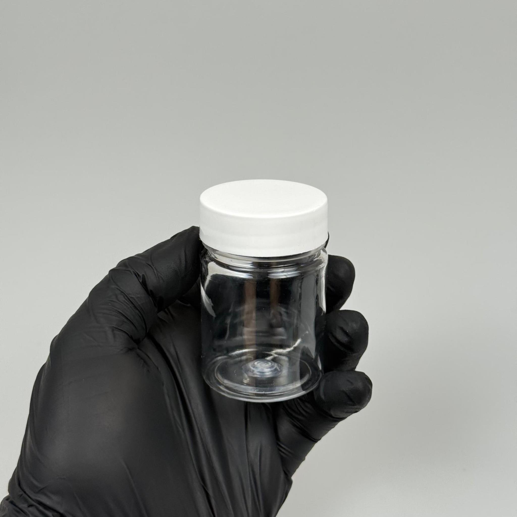 50 CC PET ŞİŞE GENİŞ AĞIZLI - BEYAZ KAPAKLI + KENDİNDEN YAPIŞKANLI KÖPÜK CONTALI - 50 ML PLASTİK NUMUNE KAVANOZU, MİNİ TABLET KAVANOZU