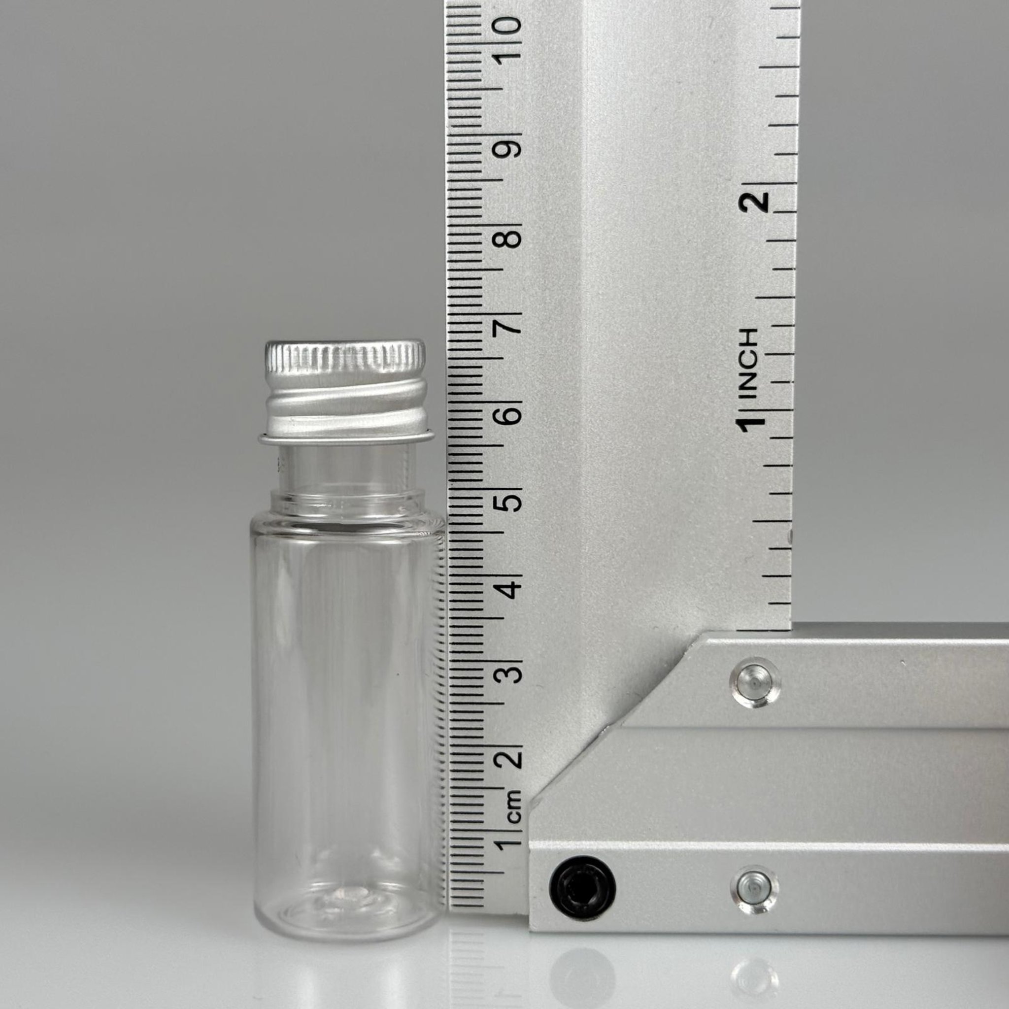 15 CC SİLİNDİR PET ŞİŞE + KÖPÜK CONTALI GÜMÜŞ ALÜMİNYUM METAL KAPAKLI + KÖR TIPALI TAKIML - 15 ML ŞEFFAF PET ŞİŞE