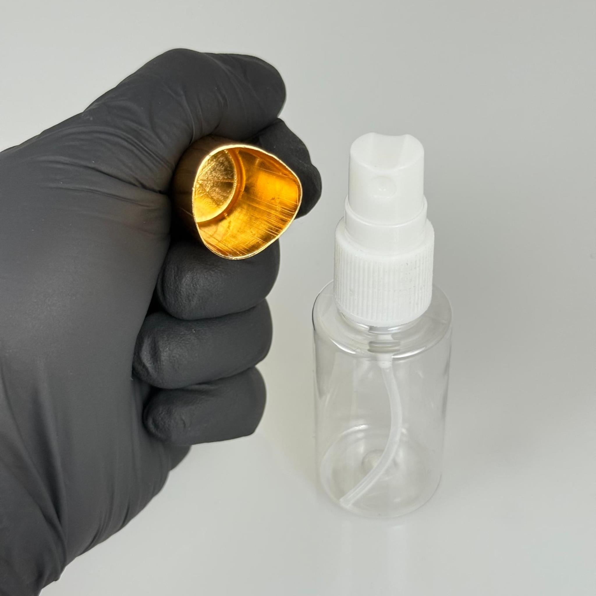 30 ML PET KOLONYA, PARFÜM VB ŞİŞELERİ - METAL ALÜMİNYUM GOLD KAPAK + VİDALI SPREY + 30 CC ŞİŞE SET TAKIM