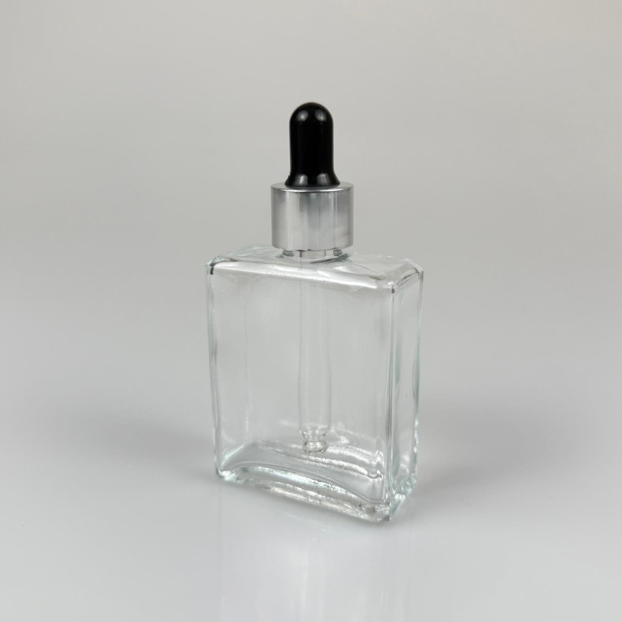 40 CC YASSI DİKDÖRTGEN KÖŞELİ KISA PRESTİJLİ CAM DAMLALIKLI ŞİŞE - SİYAH EMZİK - GÜMÜŞ METALİK KAPAK - 40 ML CAM DAMLALIKLI ŞİŞE - DAMLALIKLI BOŞ ŞİŞE
