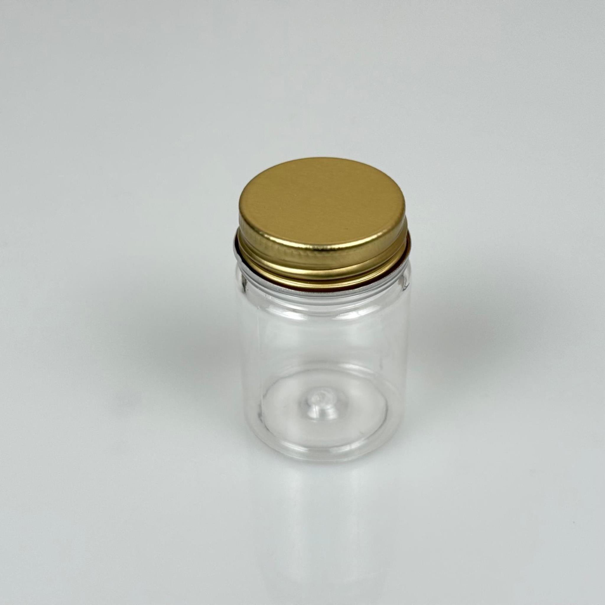 50 CC PET ŞİŞE GENİŞ AĞIZLI - GOLD METAL KAPAKLI - 50 ML PLASTİK NUMUNE KAVANOZU, MİNİ TABLET KAVANOZU