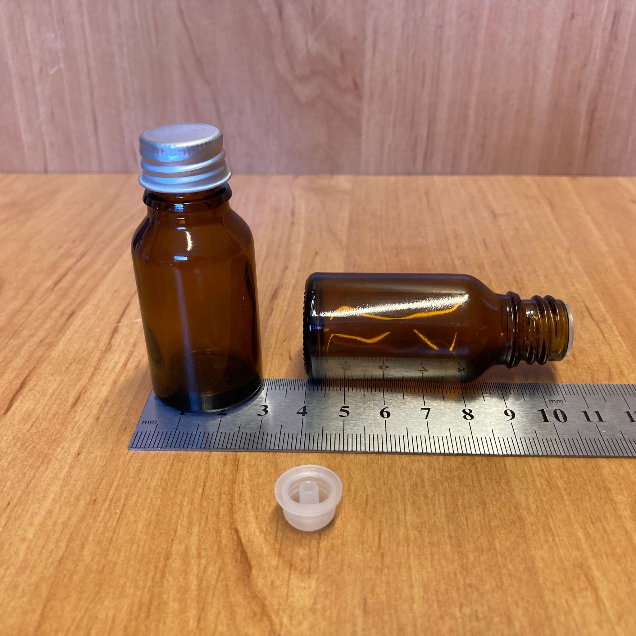 15 CC AMBER İÇTEN DAMLALIKLI - GÜMÜŞ METAL KAPAKLI CAM ŞİŞE - 15 ML KOLONYA TIPALI CAM ŞİŞE