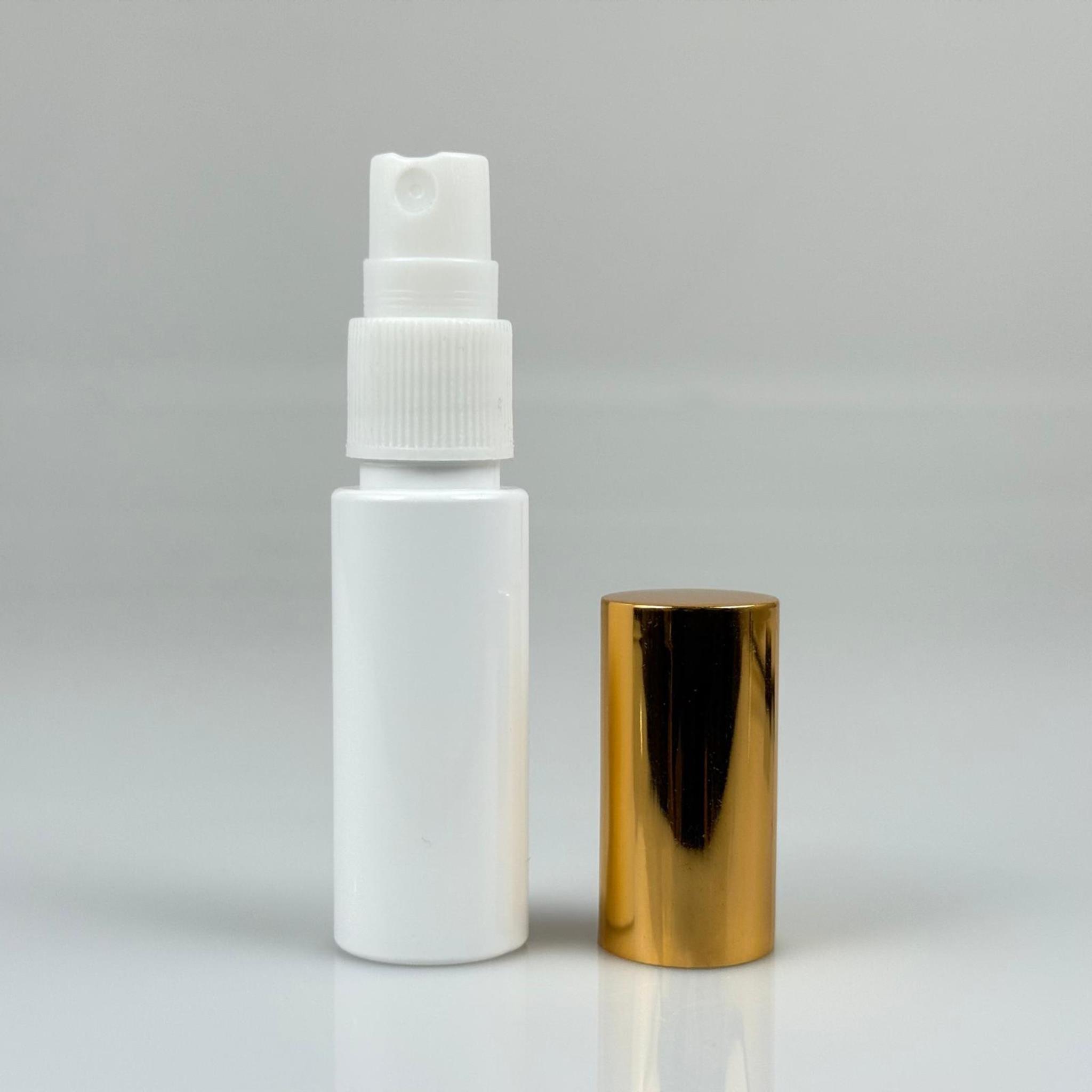 20 ML PET KOLONYA, PARFÜM VB ŞİŞELERİ - METAL ALÜMİNYUM GOLD KAPAK + VİDALI SPREY + 20 CC BEYAZ UZUN MODEL ŞİŞE SET TAKIM