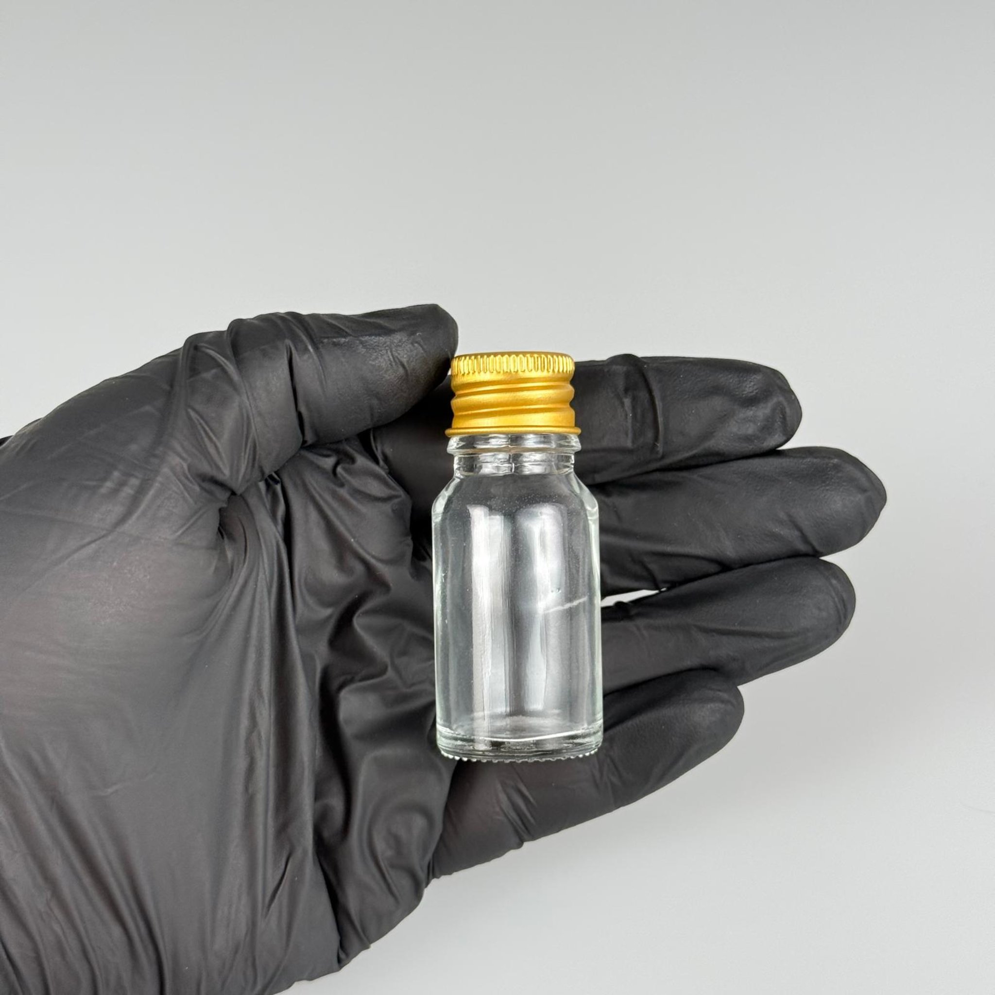 10 CC ŞEFFAF CAM ŞİŞE + KÖPÜK CONTALI GOLD ALÜMİNYUM METAL KAPAKLI TAKIM - 10 ML ŞEFFAF CAM ŞİŞE