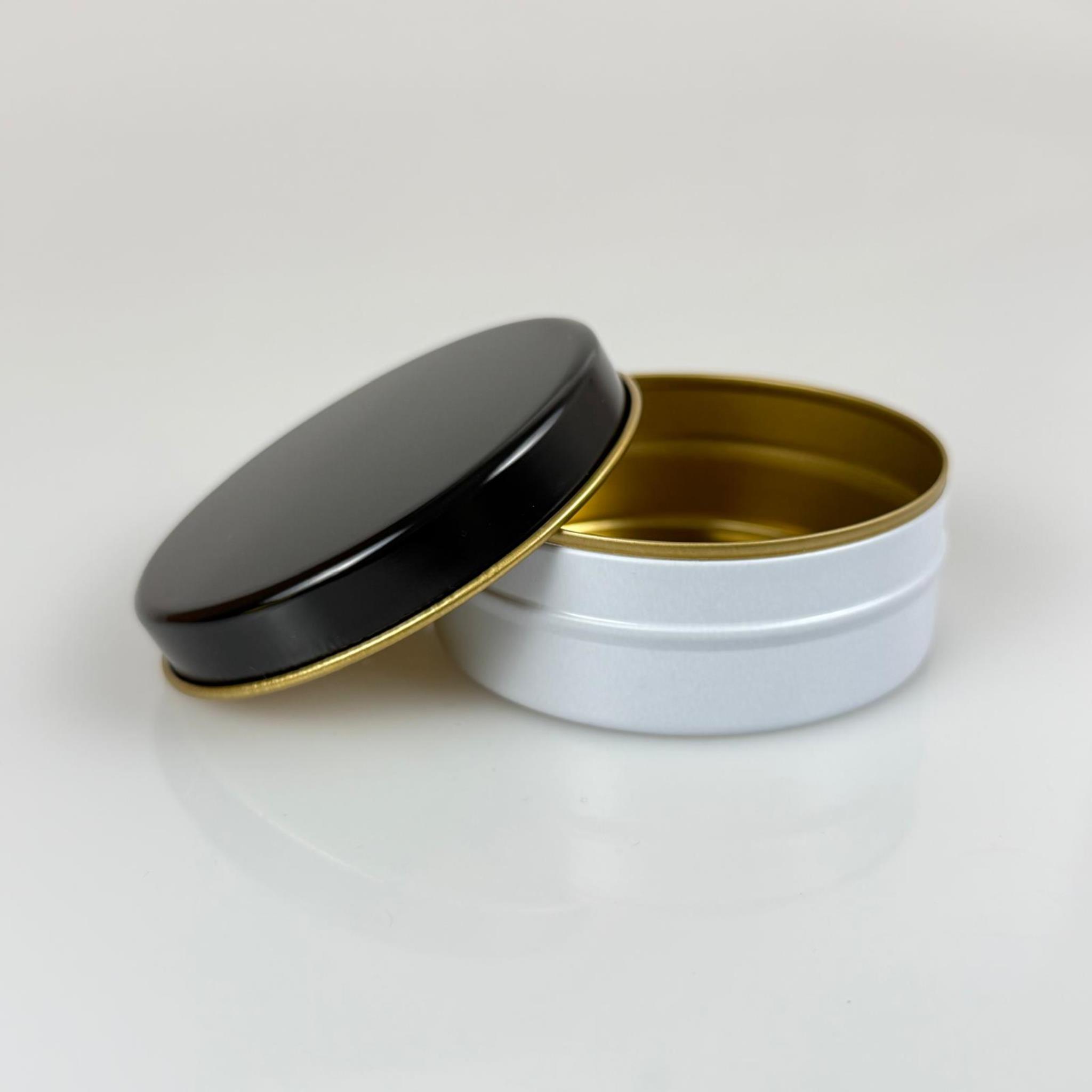 100 CC TENEKE KUTU - BEYAZ - SİYAH KAPAKLI - METAL AMBALAJ - MUM TENEKESİ 77 X 28 MM