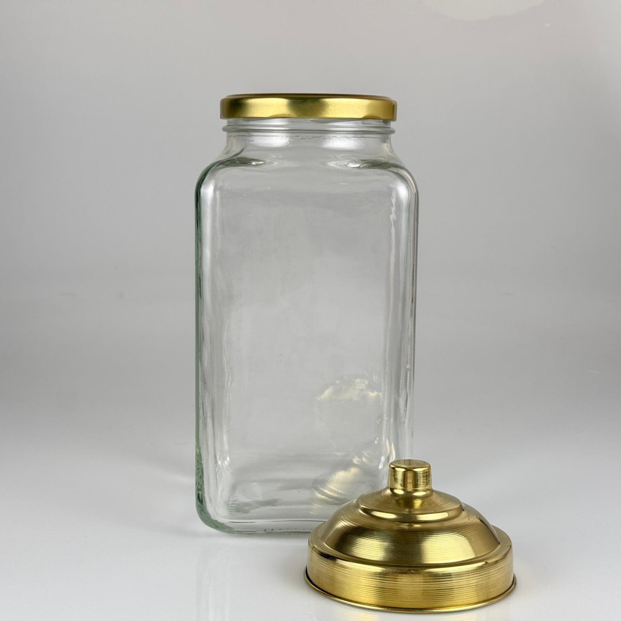 AKTAR, BAKKALİYE, TEŞHİR İÇİN NOSTALJİ PİRİNÇ KAPAKLI CAM KAVANOZ - 3000 ML KARE