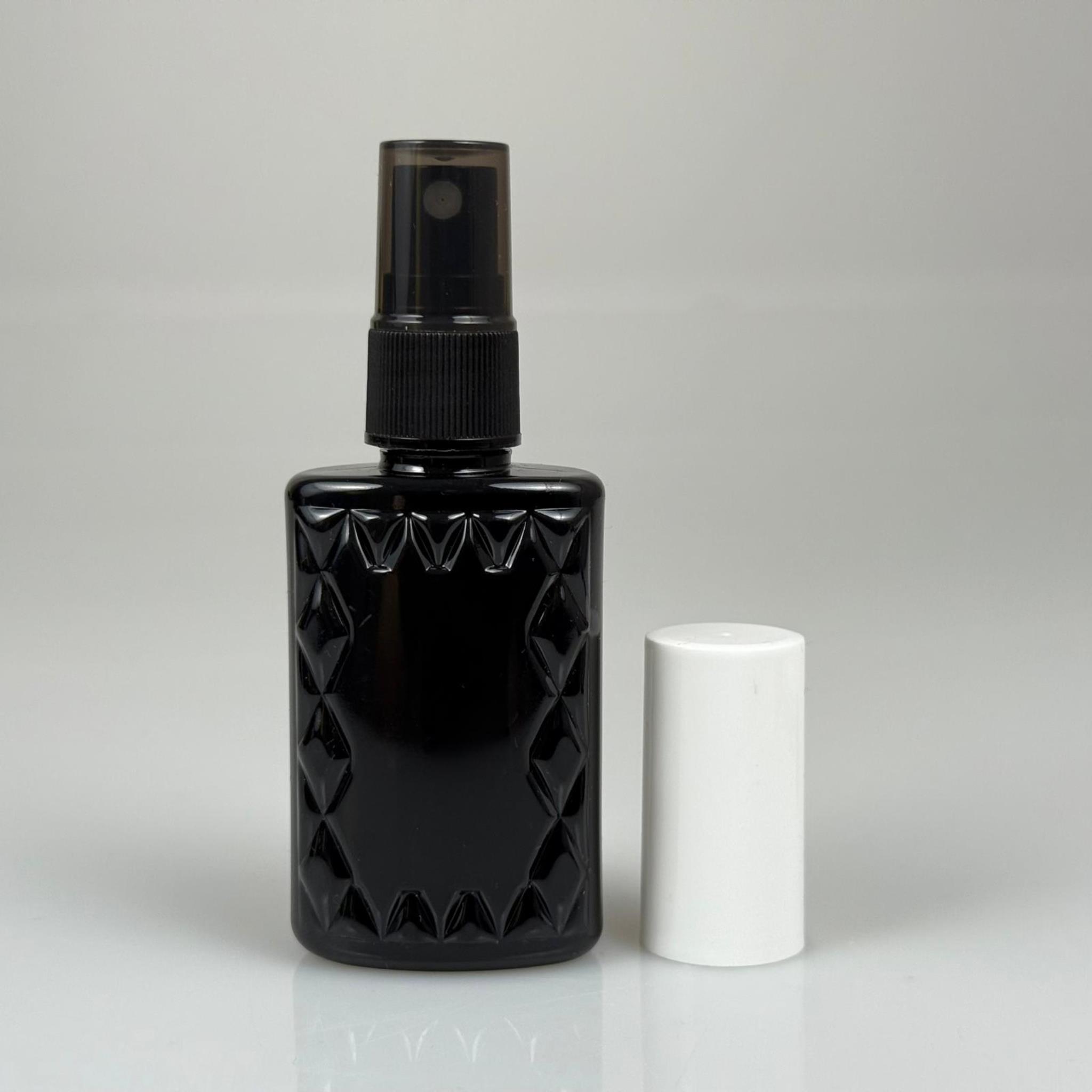 50 CC SİYAH PET KÖŞELİ PARFÜM ŞİŞESİ - SİYAH SPREYLİ - BEYAZ KORUMA KAPAKLI - 50 ML PLASTİK PARFÜM - KOLONYA ŞİŞESİ